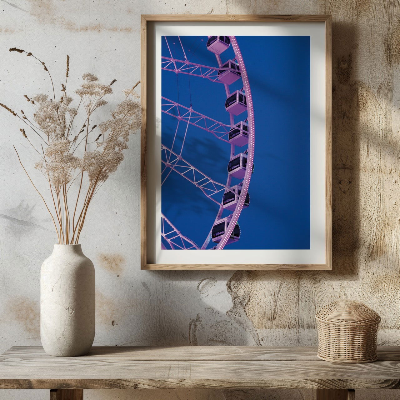 Blue & Pink Fairground Wheel - Rolled Poster Wall Art Print - House Prints
