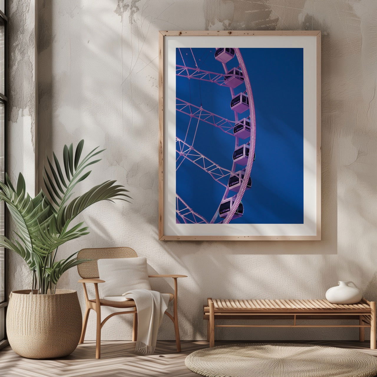 Blue & Pink Fairground Wheel - Rolled Poster Wall Art Print - House Prints