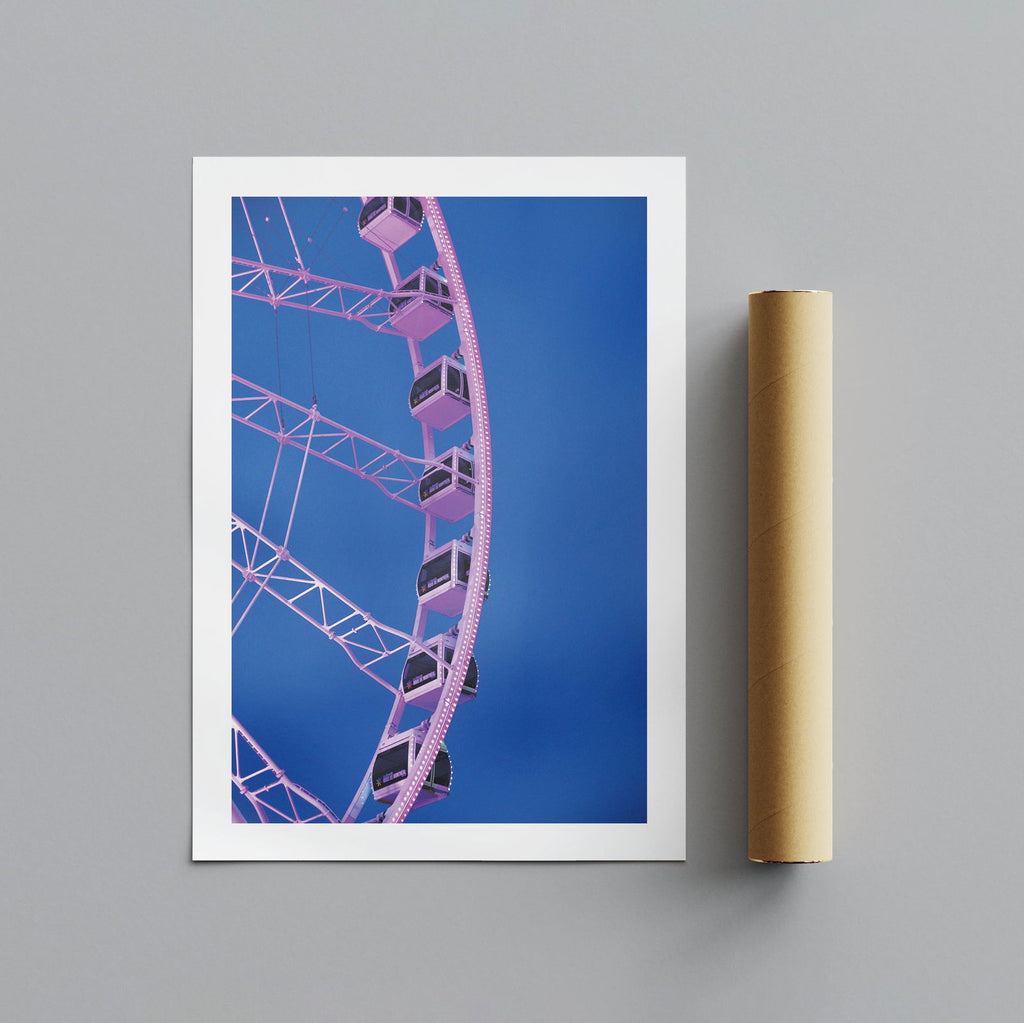 Blue & Pink Fairground Wheel - Rolled Poster Wall Art Print | House Prints