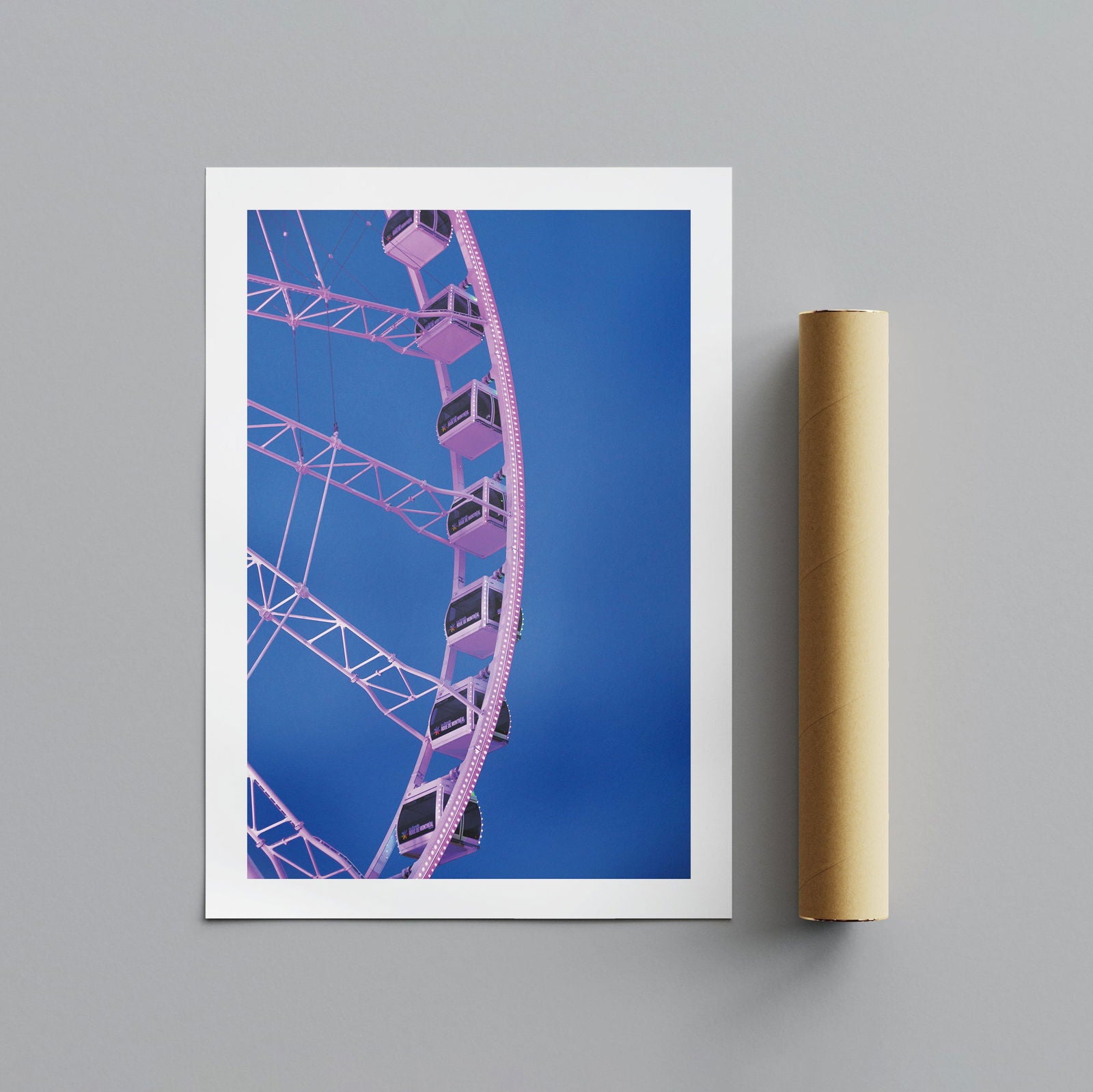 Blue & Pink Fairground Wheel - Rolled Poster Wall Art Print | House Prints