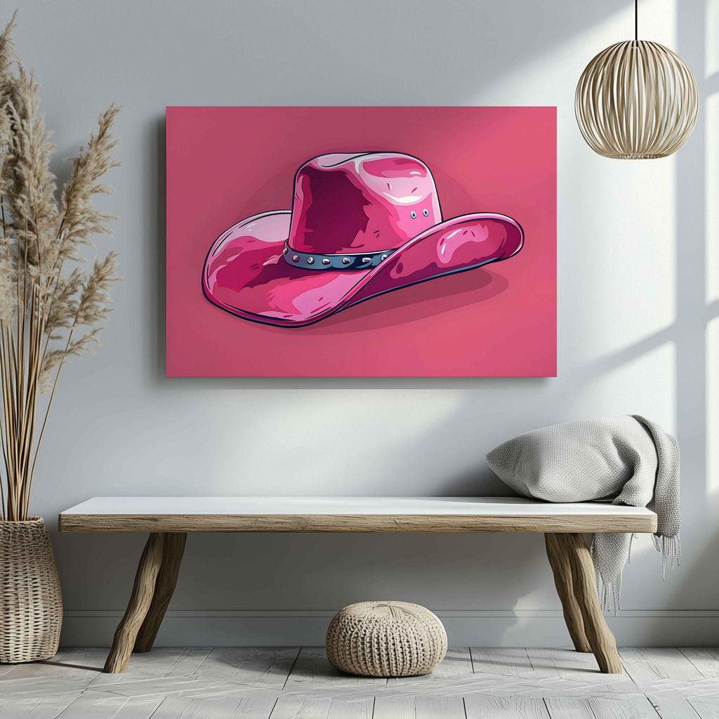Bold Pink Cowboy Hat - Framed Canvas Wall Art Print | House Prints