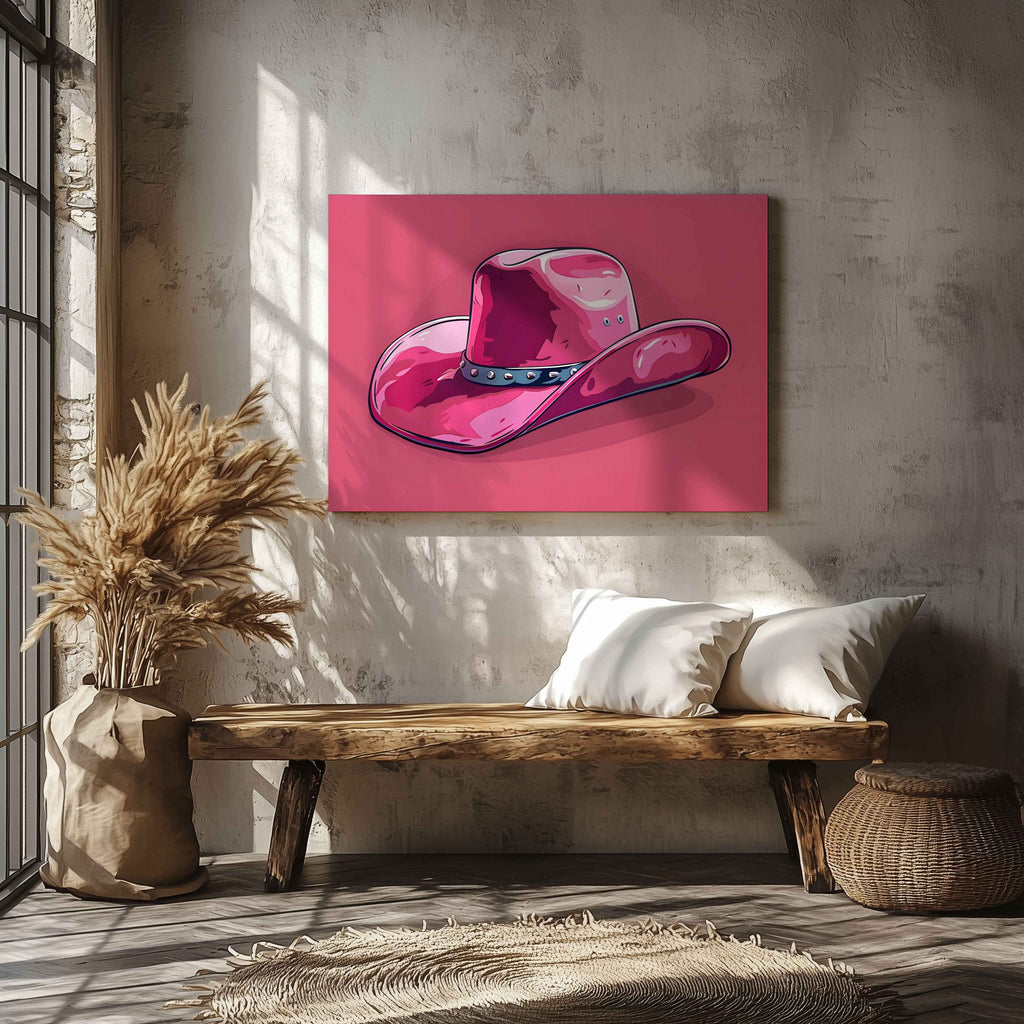 Bold Pink Cowboy Hat - Framed Canvas Wall Art Print | House Prints