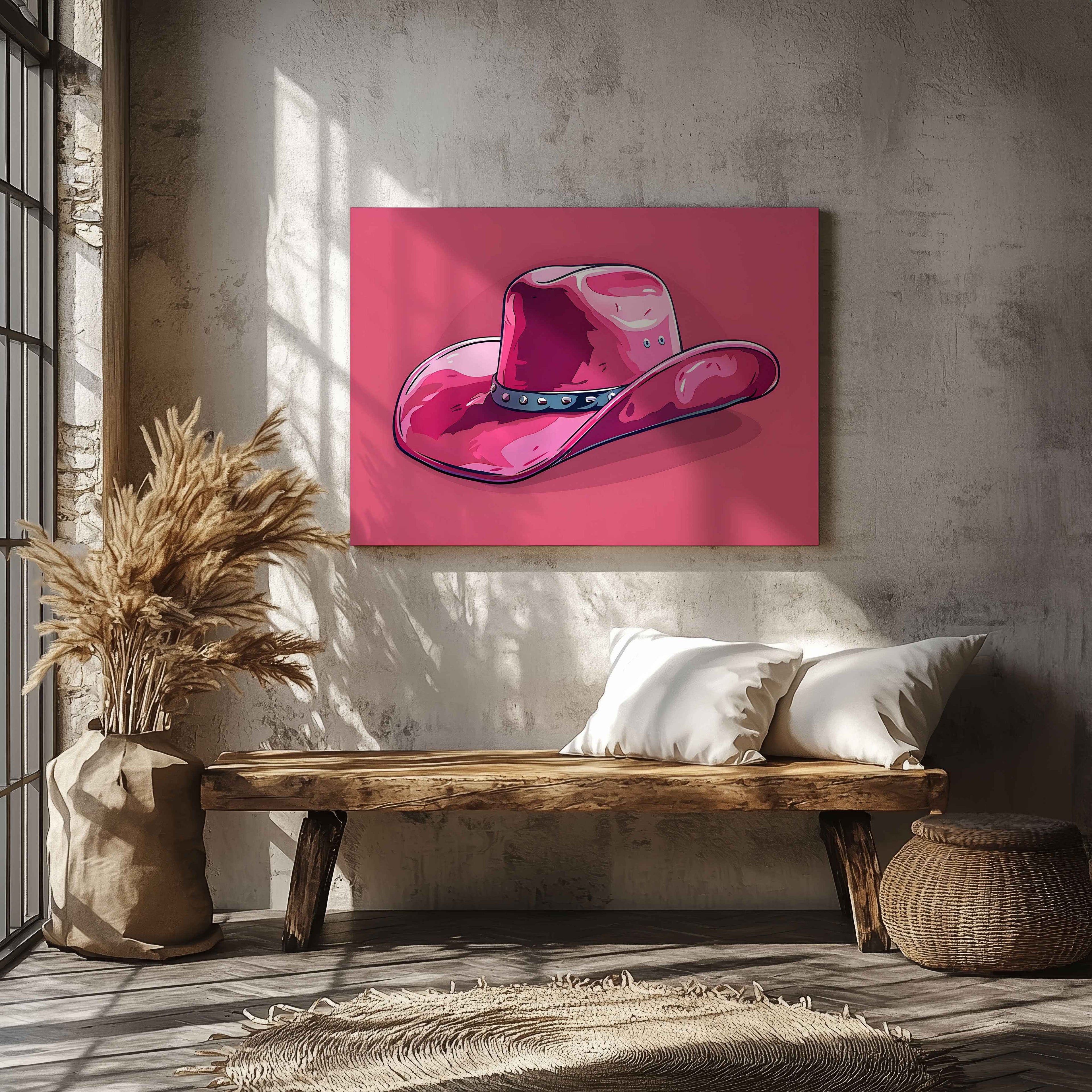 Bold Pink Cowboy Hat - Framed Canvas Wall Art Print | House Prints