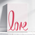 Bold Pink Love Typography Cursive - Framed Canvas Wall Art Print | House Prints