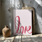Bold Pink Love Typography Cursive - Framed Canvas Wall Art Print | House Prints