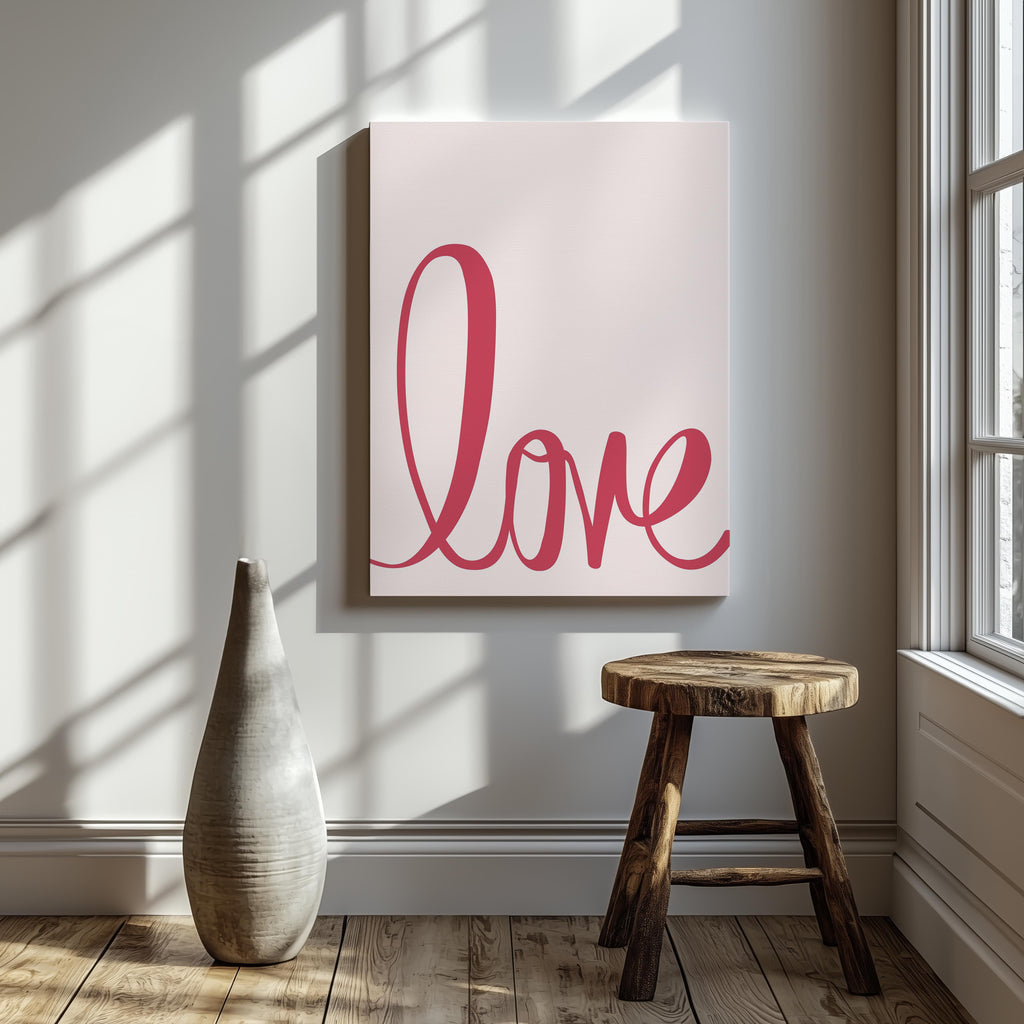 Bold Pink Love Typography Cursive - Framed Canvas Wall Art Print | House Prints