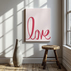 Bold Pink Love Typography Cursive - Framed Canvas Wall Art Print | House Prints
