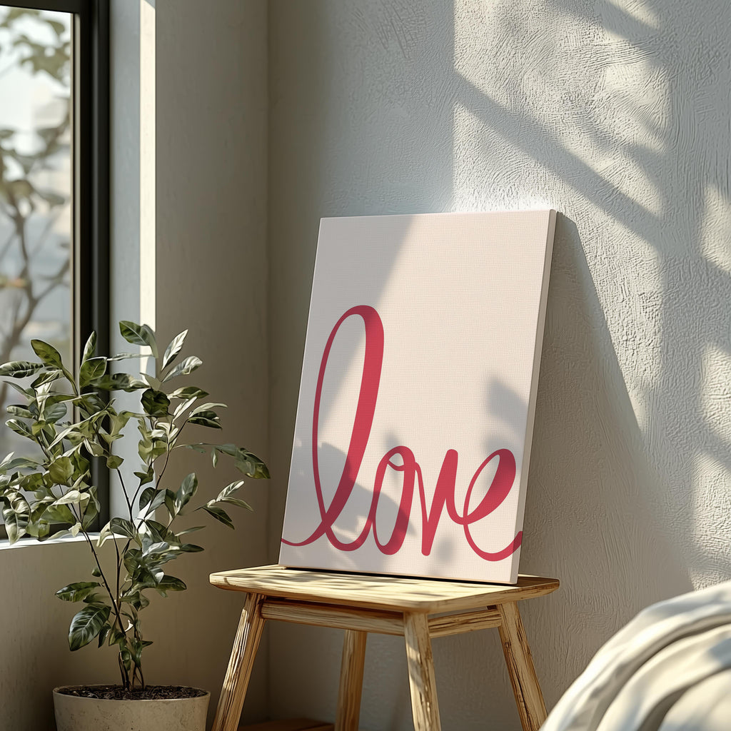 Bold Pink Love Typography Cursive - Framed Canvas Wall Art Print | House Prints