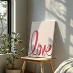 Bold Pink Love Typography Cursive - Framed Canvas Wall Art Print | House Prints
