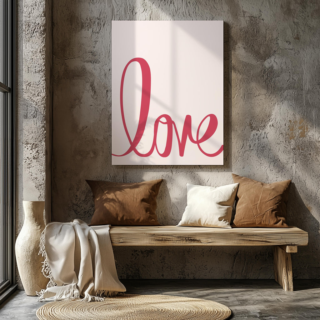 Bold Pink Love Typography Cursive - Framed Canvas Wall Art Print | House Prints