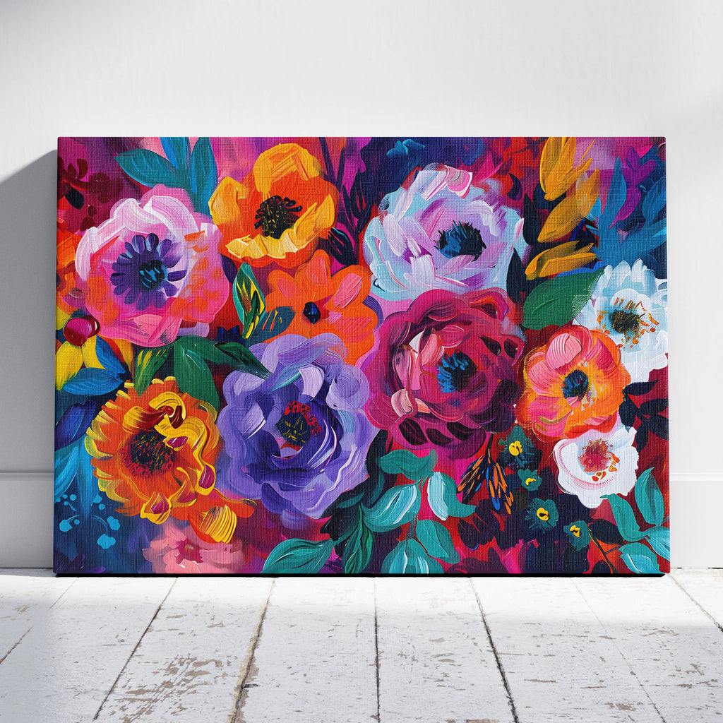 Bold Blooms in Vivid Hues - Framed Canvas Wall Art Print | House Prints