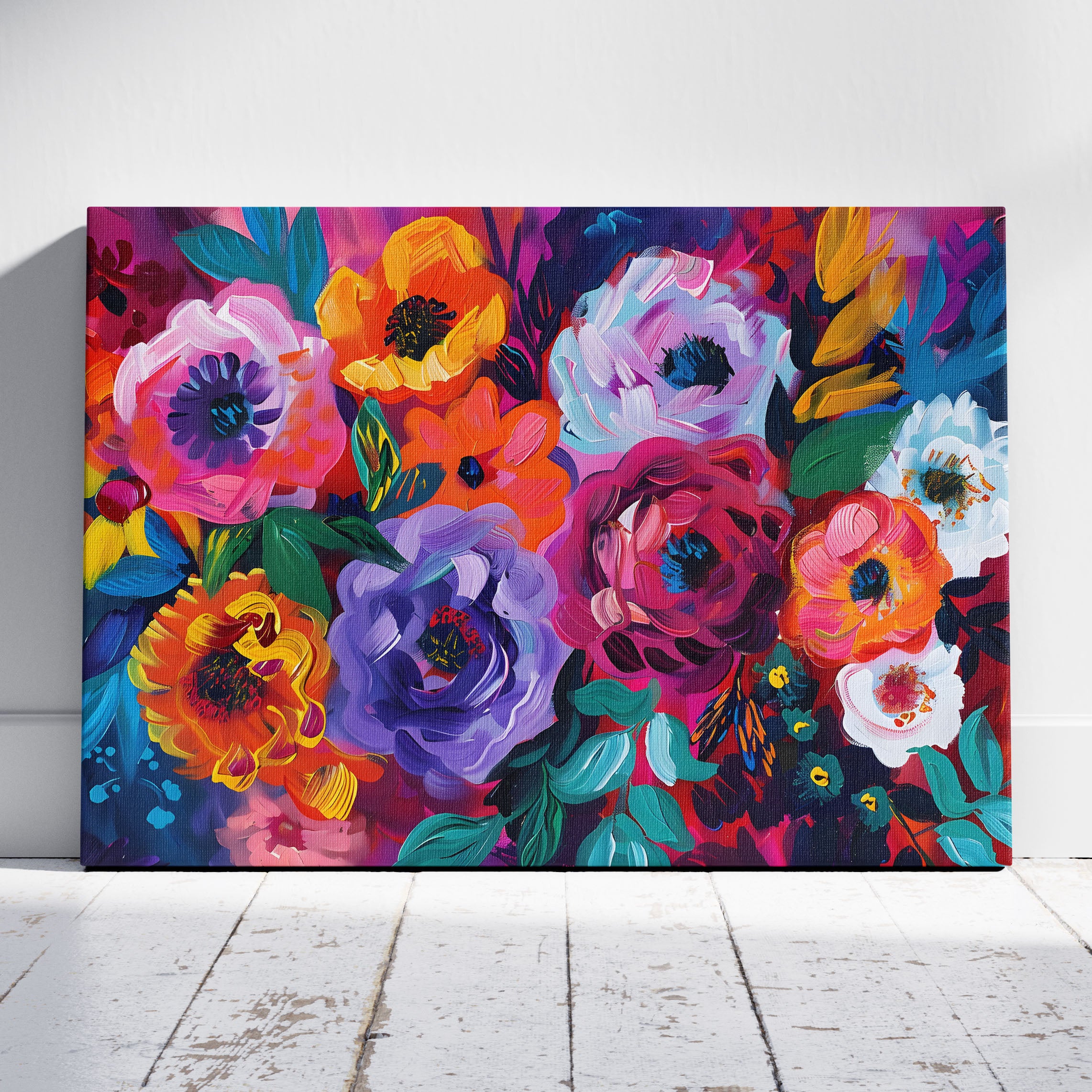 Bold Blooms in Vivid Hues - Framed Canvas Wall Art Print | House Prints