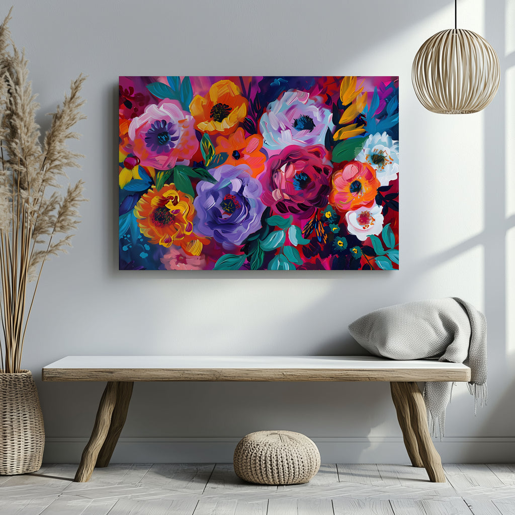 Bold Blooms in Vivid Hues - Framed Canvas Wall Art Print | House Prints
