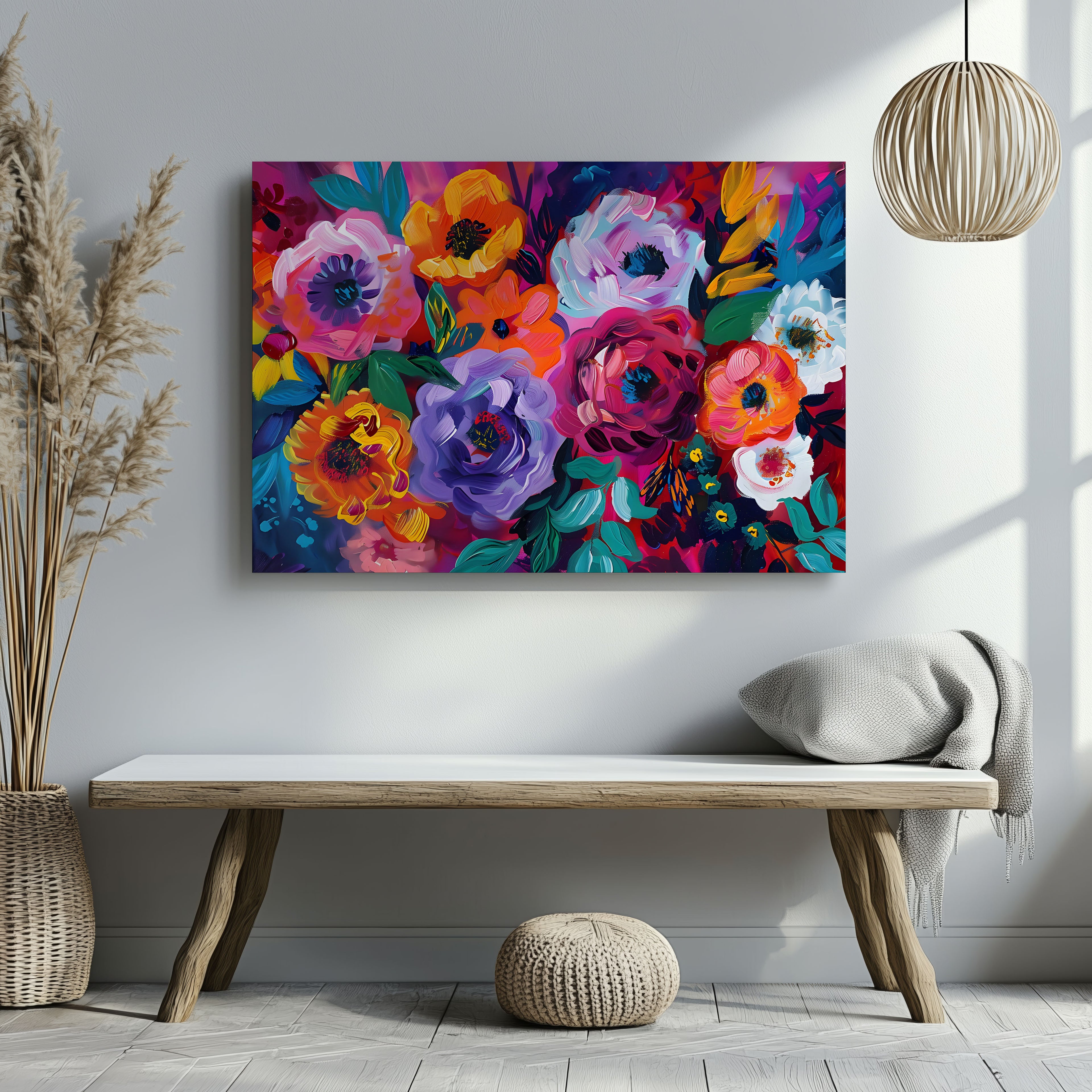Bold Blooms in Vivid Hues - Framed Canvas Wall Art Print | House Prints