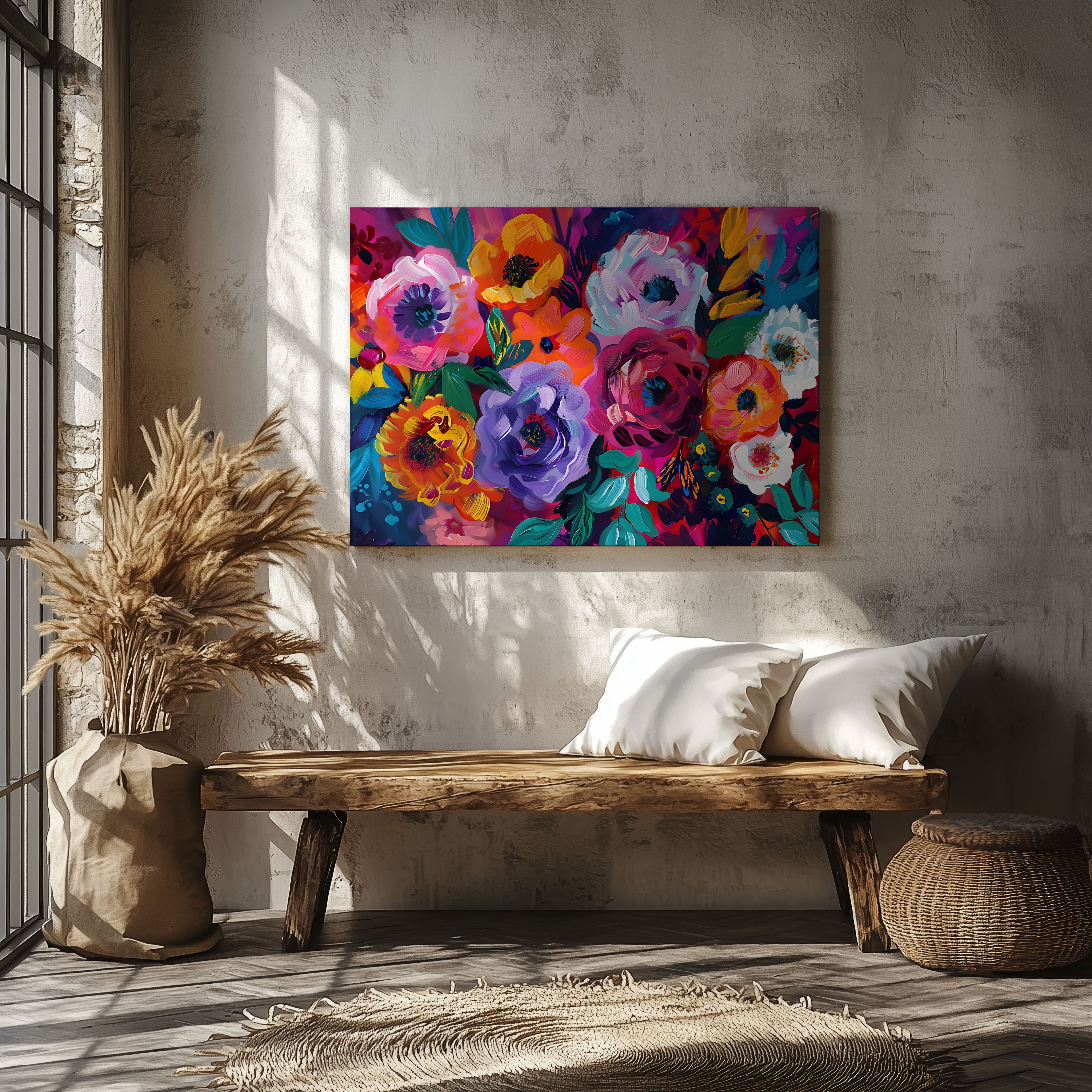 Bold Blooms in Vivid Hues - Framed Canvas Wall Art Print | House Prints