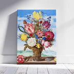 Bouquet of Flowers on a Ledge - Ambrosius Bosschaert - Framed Canvas Wall Art Print | House Prints