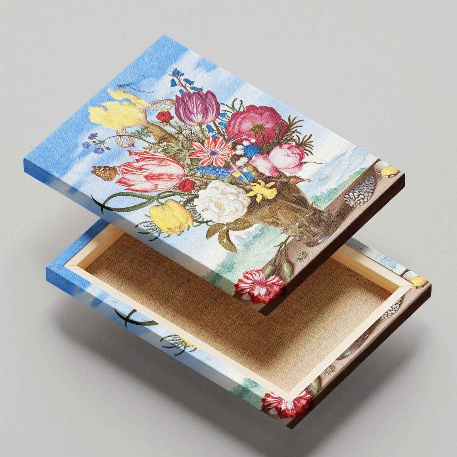 Bouquet of Flowers on a Ledge - Ambrosius Bosschaert - Framed Canvas Wall Art Print - House Prints