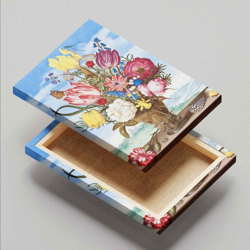 Bouquet of Flowers on a Ledge - Ambrosius Bosschaert - Framed Canvas Wall Art Print | House Prints