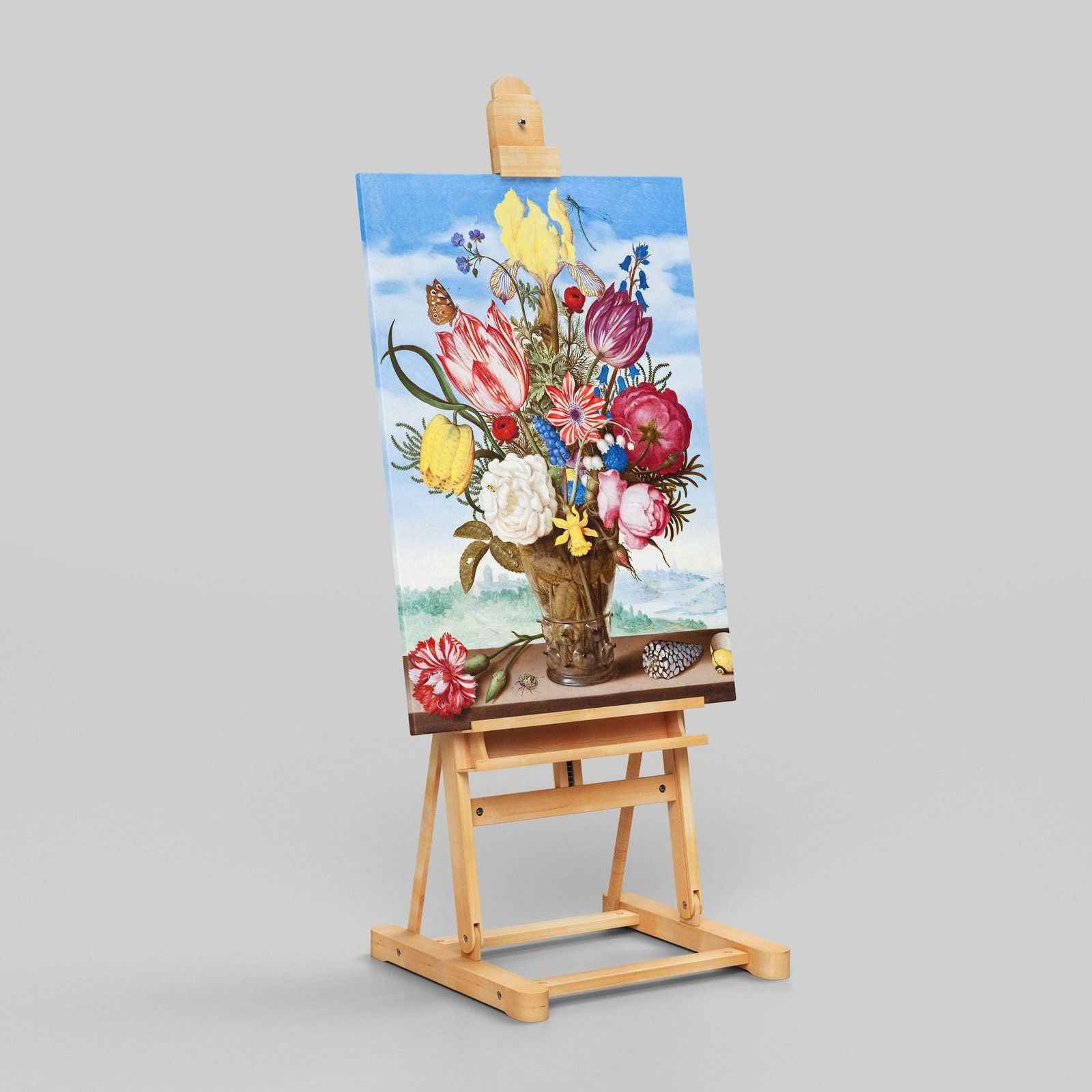 Bouquet of Flowers on a Ledge - Ambrosius Bosschaert - Framed Canvas Wall Art Print - House Prints