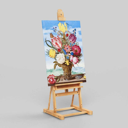 Bouquet of Flowers on a Ledge - Ambrosius Bosschaert - Framed Canvas Wall Art Print - House Prints