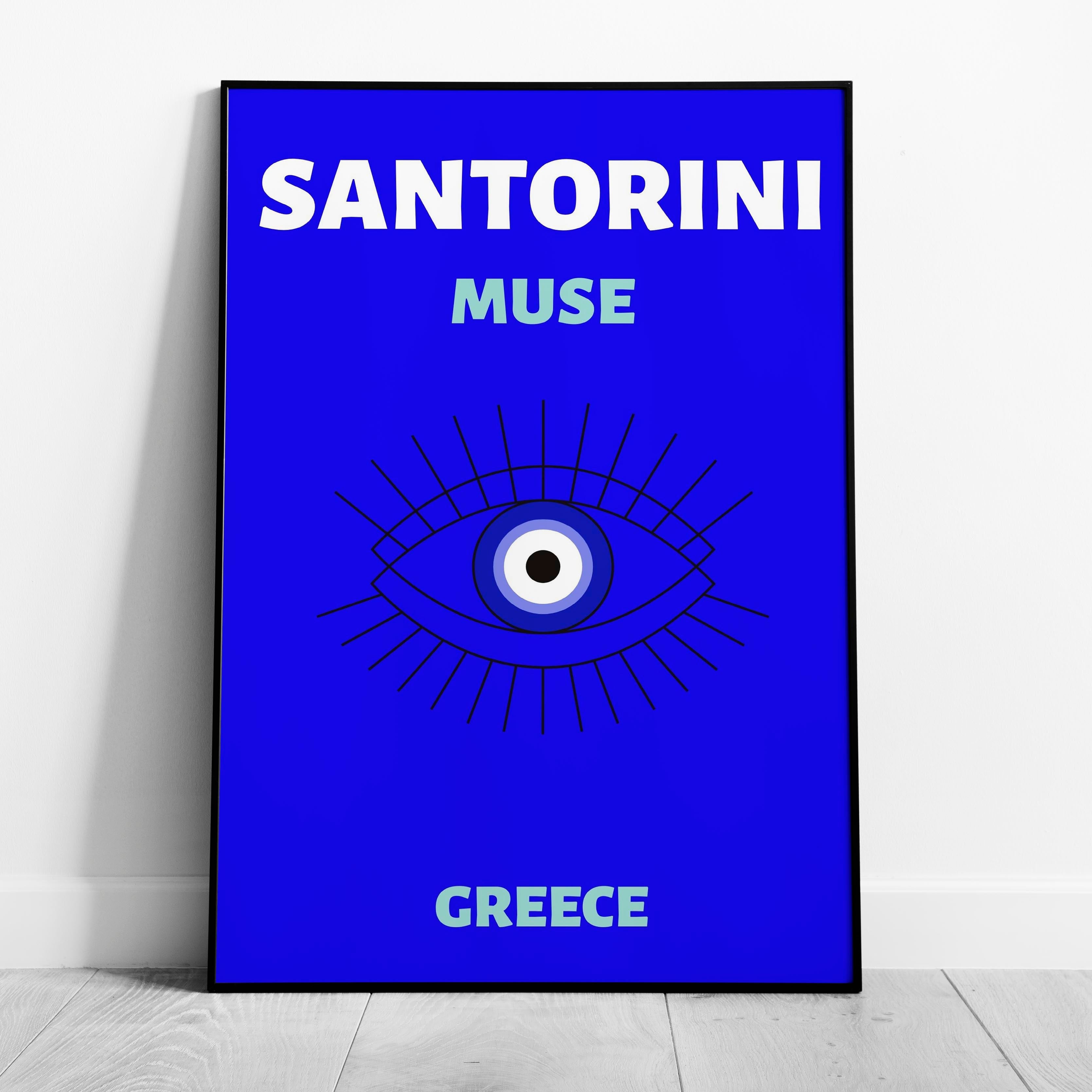 Bright Blue Santorini Greece World Travel Art - Rolled Poster Wall Art Print