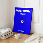 Bright Blue Santorini Greece World Travel Art - Framed Canvas Wall Art Print