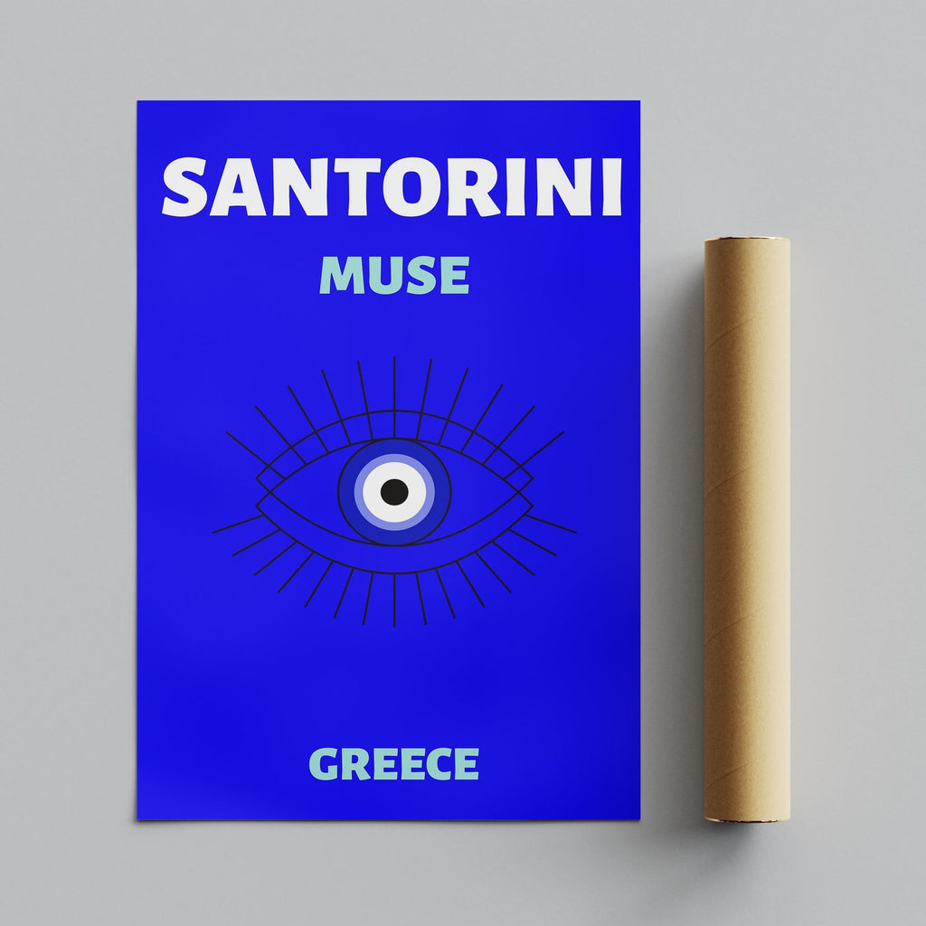 Bright Blue Santorini Greece World Travel Art - Rolled Poster Wall Art Print