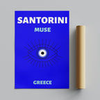 Bright Blue Santorini Greece World Travel Art - Rolled Poster Wall Art Print
