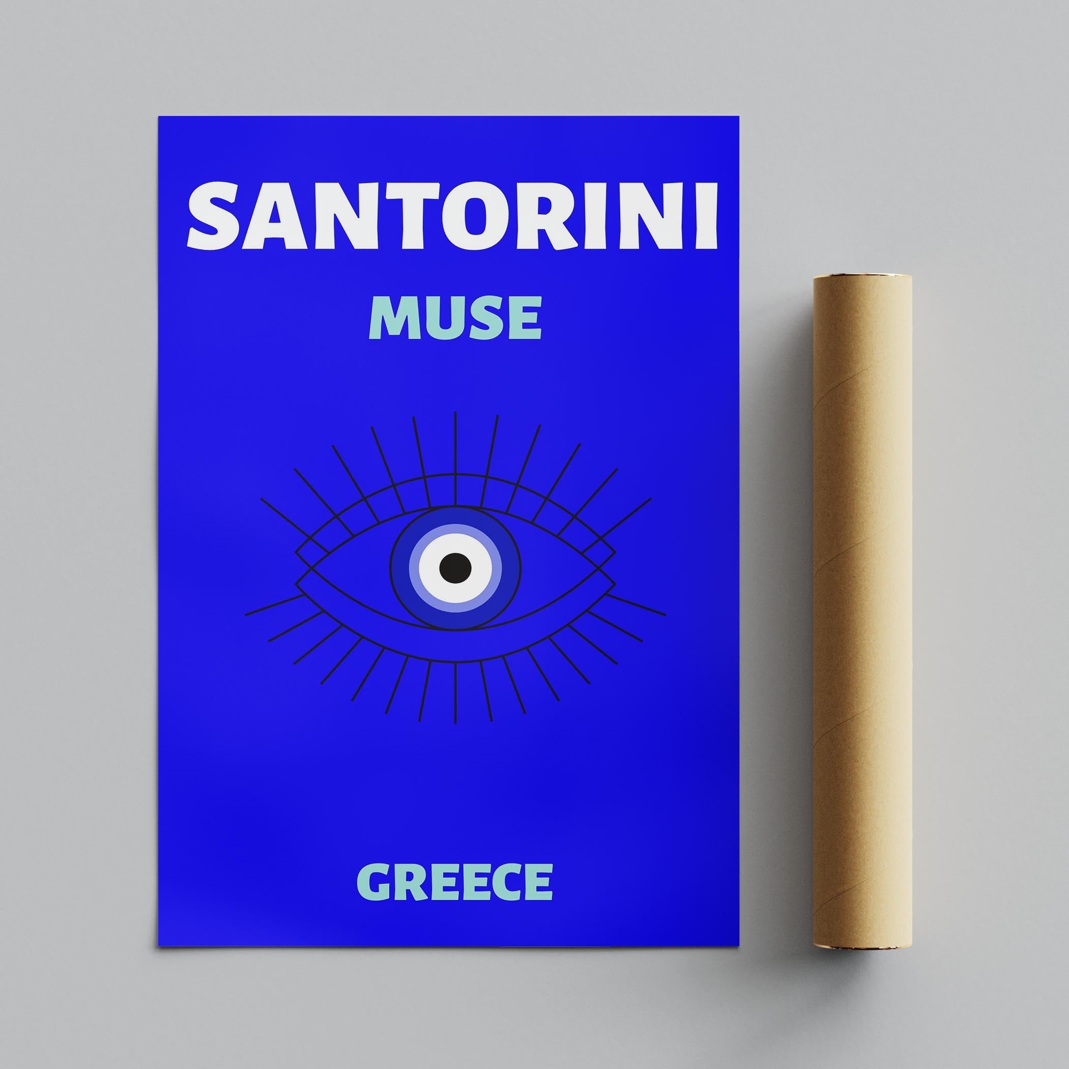 Bright Blue Santorini Greece World Travel Art - Rolled Poster Wall Art Print