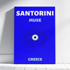 Bright Blue Santorini Greece World Travel Art - Framed Canvas Wall Art Print