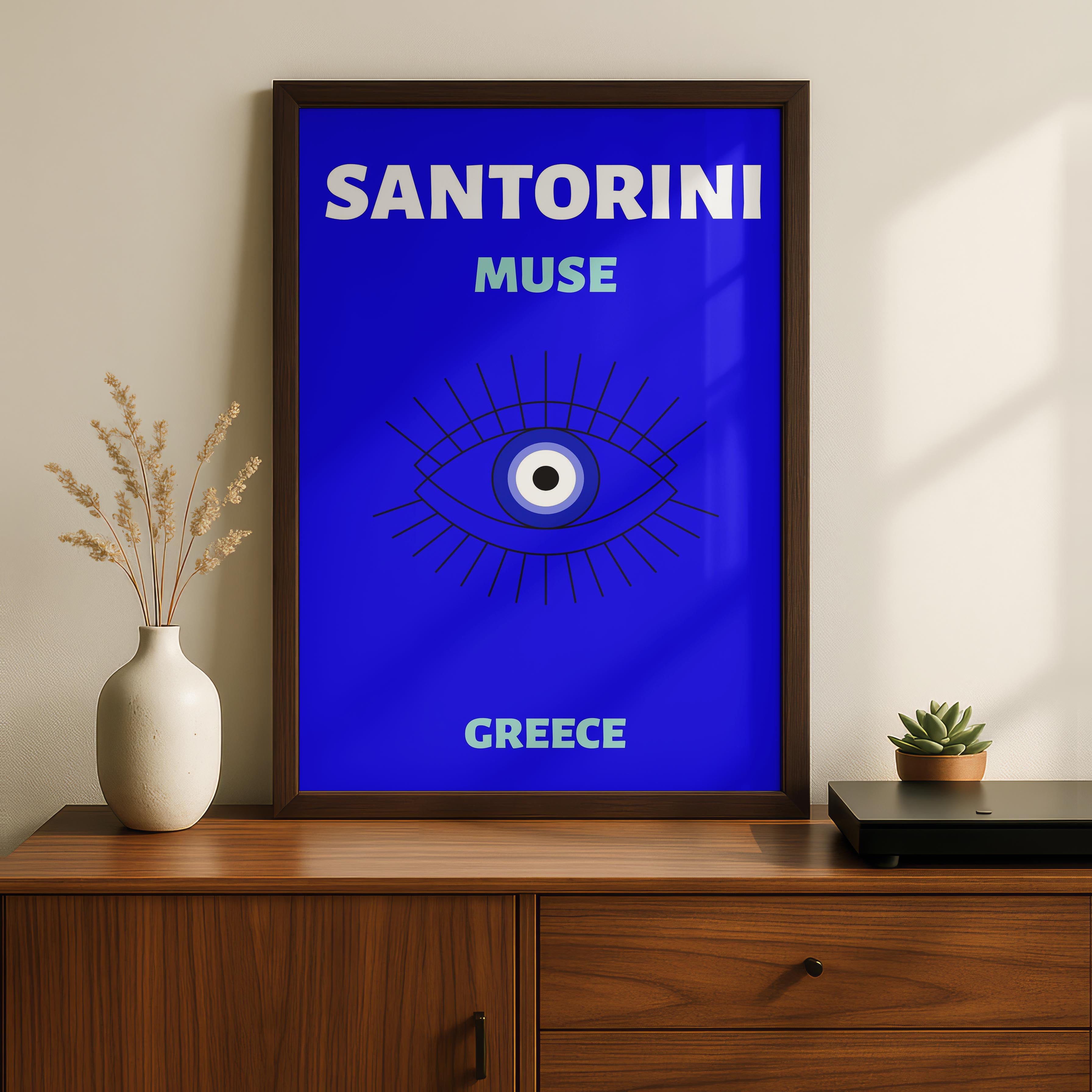 Bright Blue Santorini Greece World Travel Art - Rolled Poster Wall Art Print