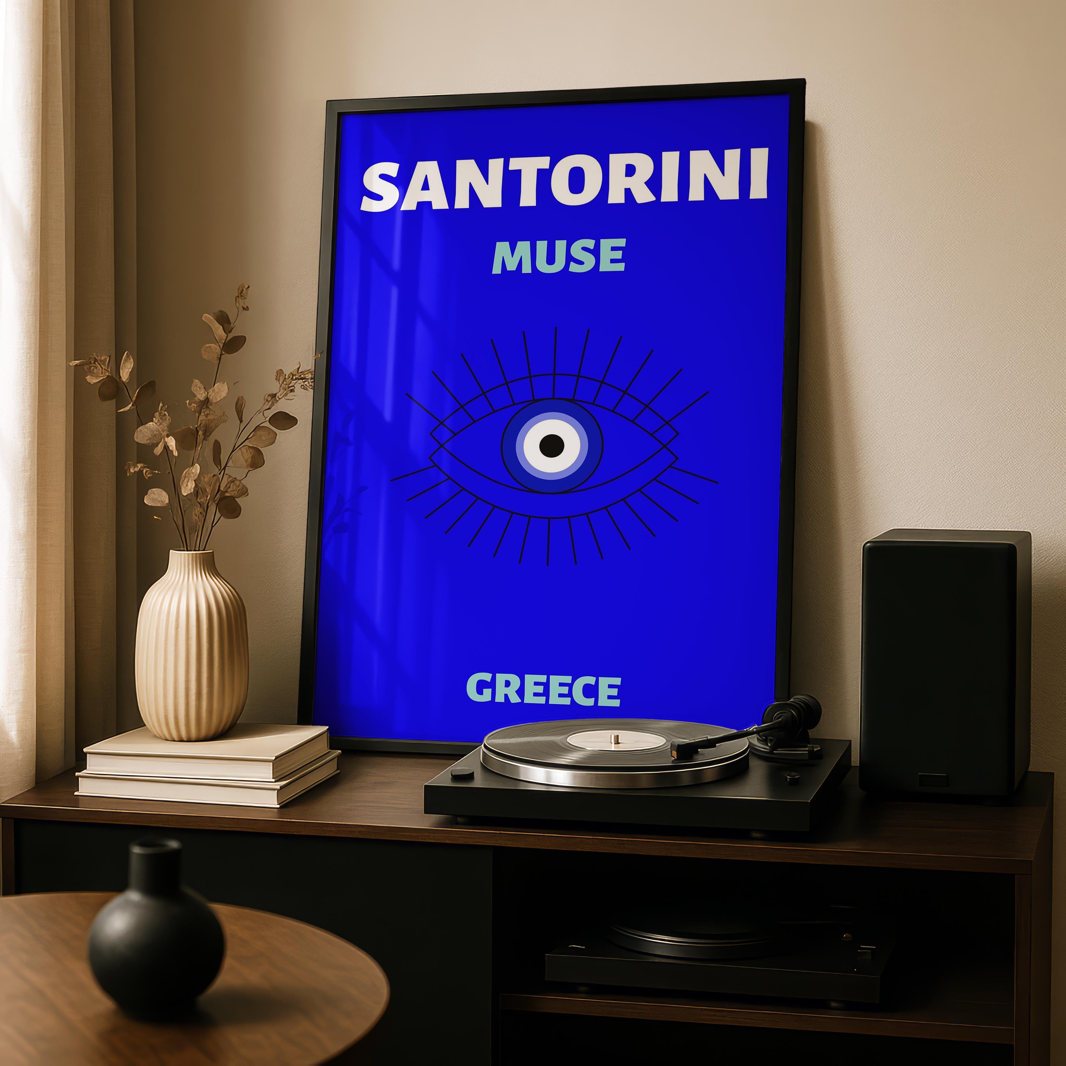Bright Blue Santorini Greece World Travel Art - Rolled Poster Wall Art Print