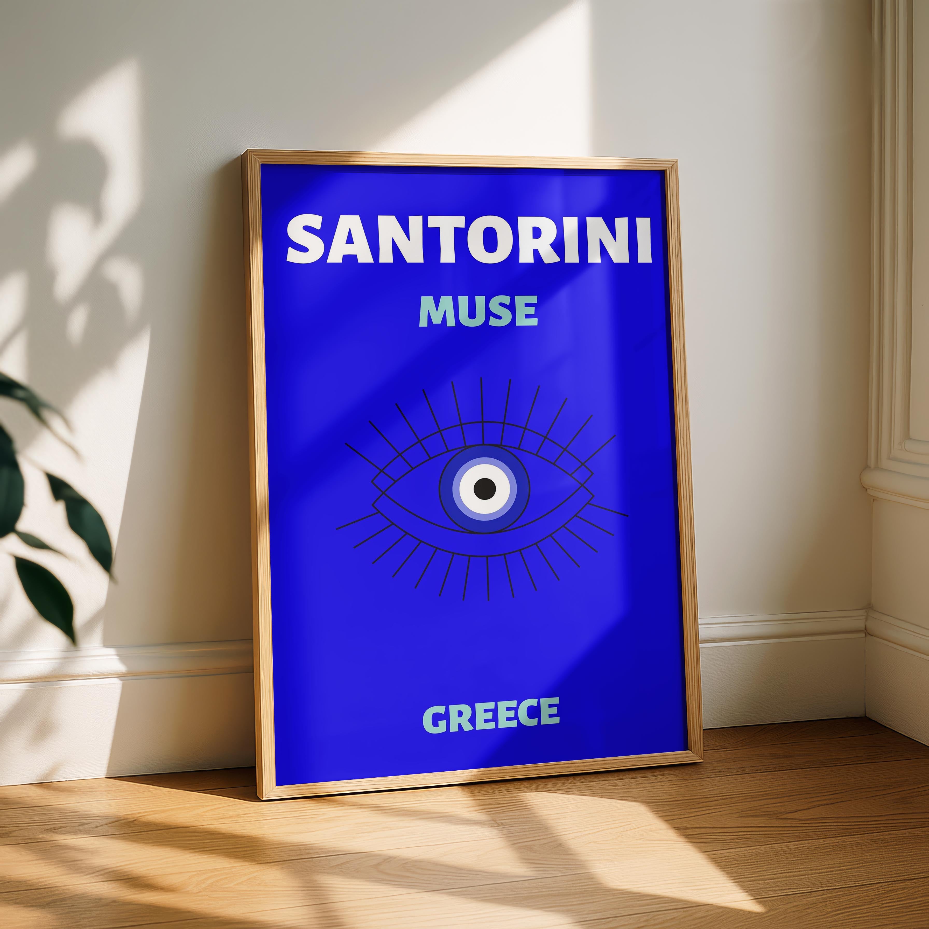 Bright Blue Santorini Greece World Travel Art - Rolled Poster Wall Art Print