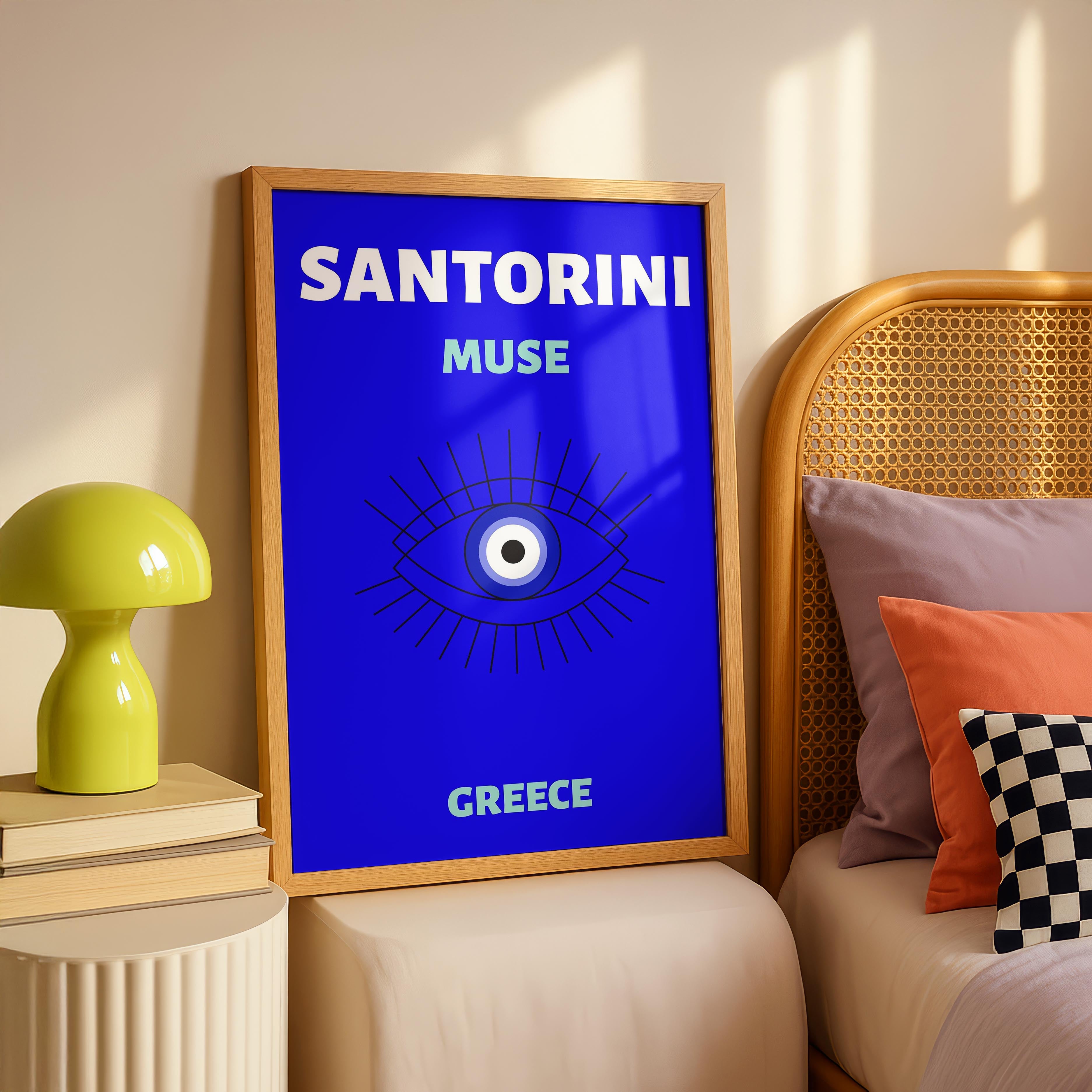 Bright Blue Santorini Greece World Travel Art - Rolled Poster Wall Art Print