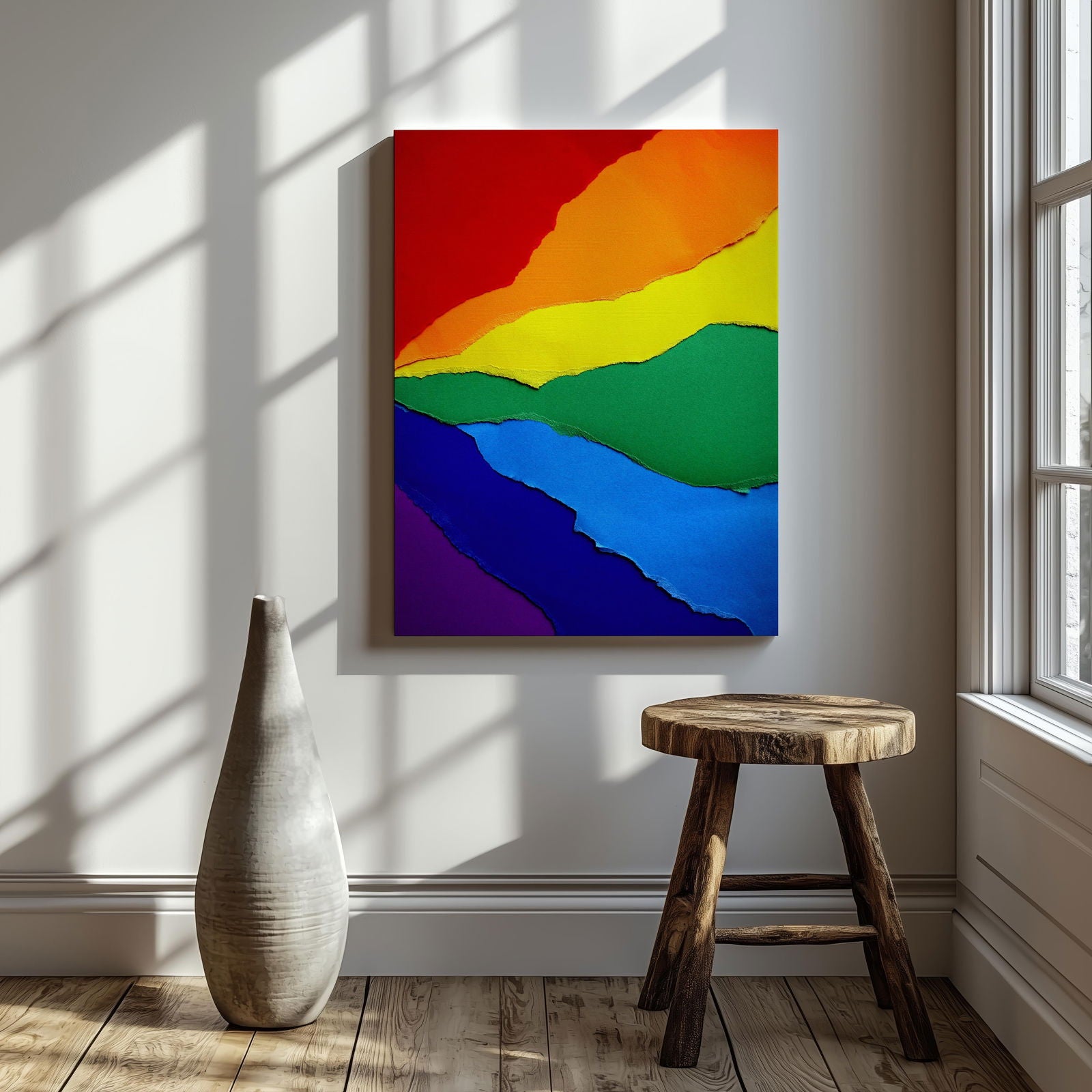 Bright Abstract Rainbow Colours - Framed Canvas Wall Art Print - House Prints