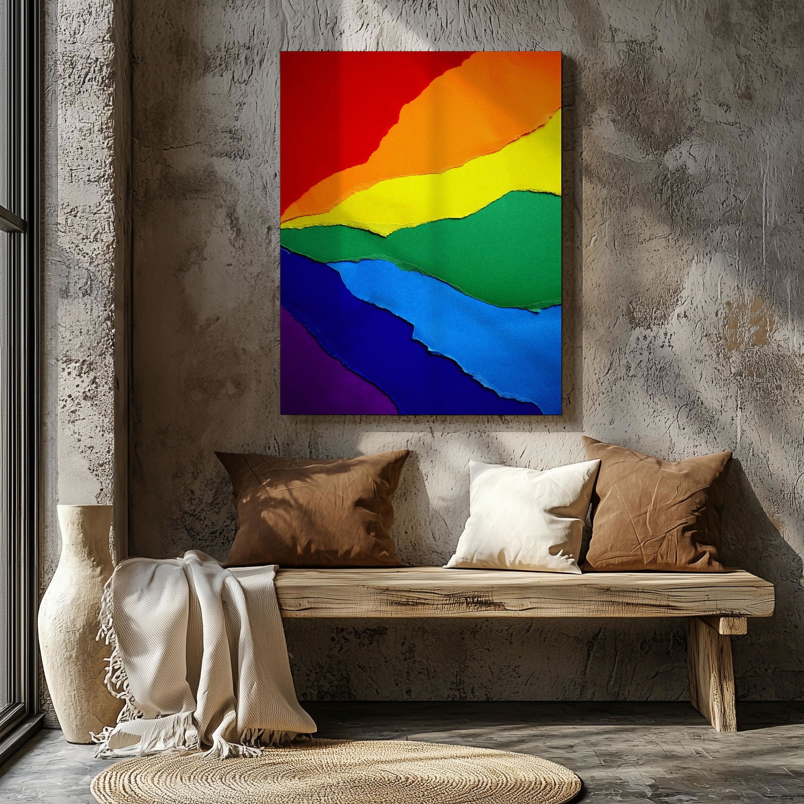 Bright Abstract Rainbow Colours - Framed Canvas Wall Art Print | House Prints