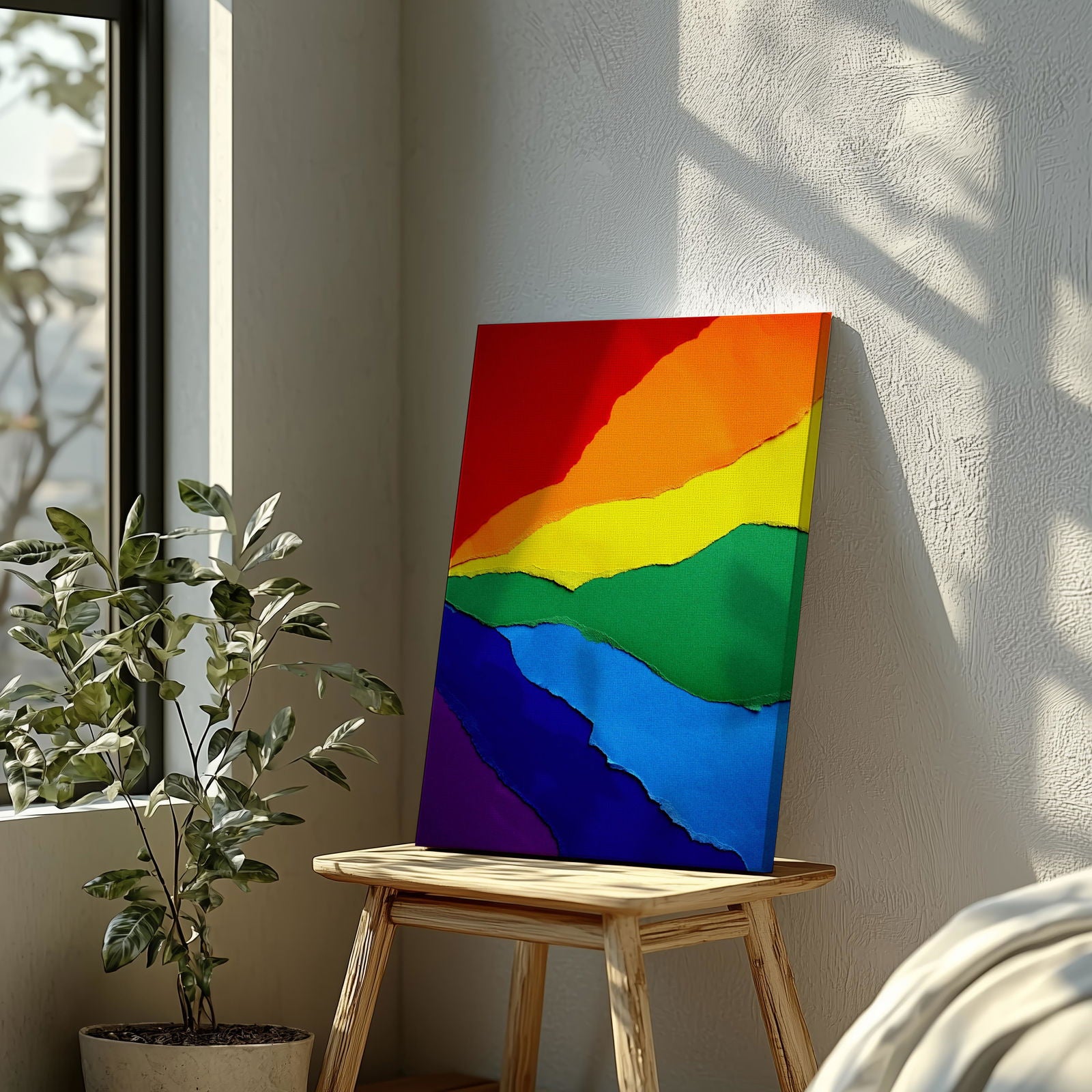 Bright Abstract Rainbow Colours - Framed Canvas Wall Art Print - House Prints