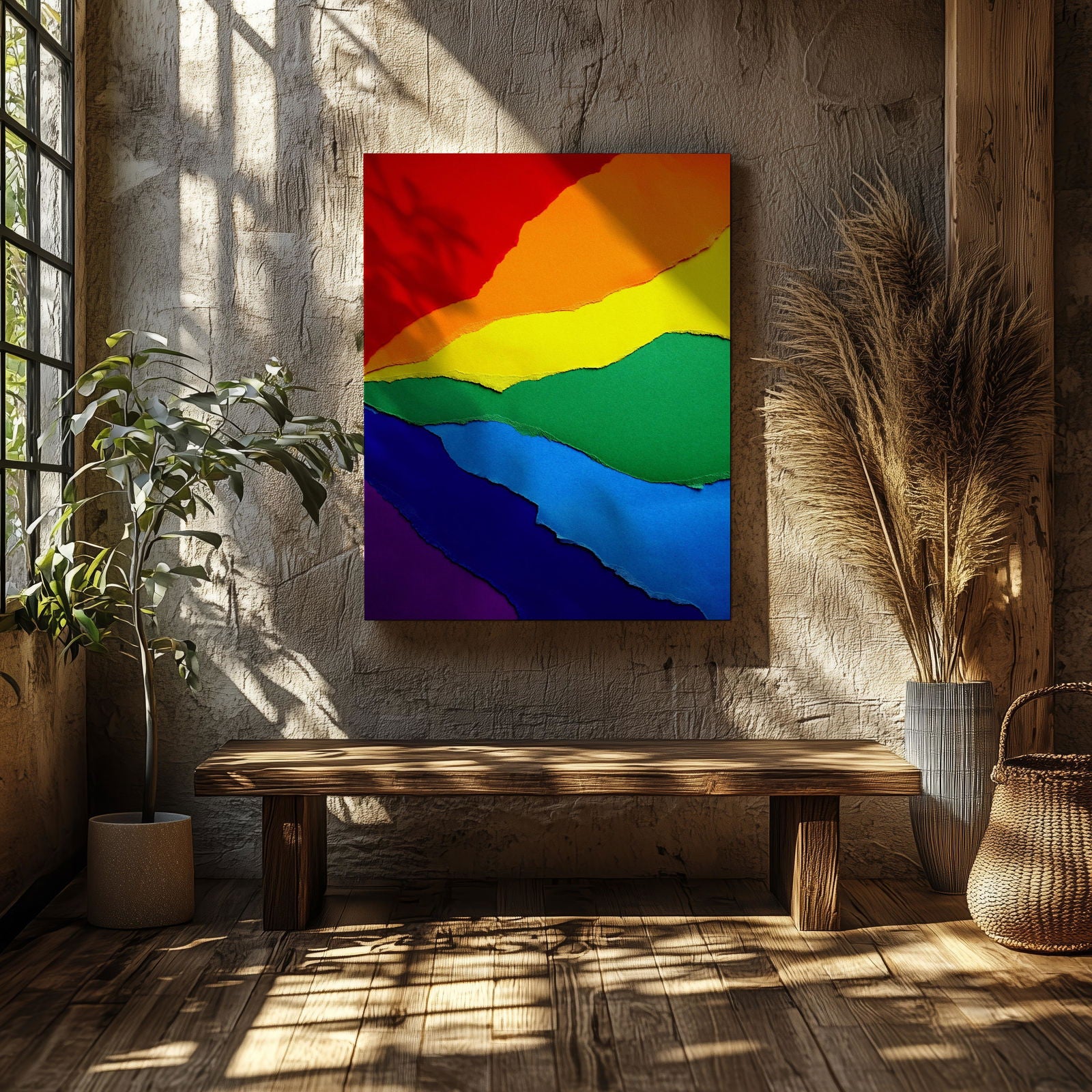 Bright Abstract Rainbow Colours - Framed Canvas Wall Art Print - House Prints