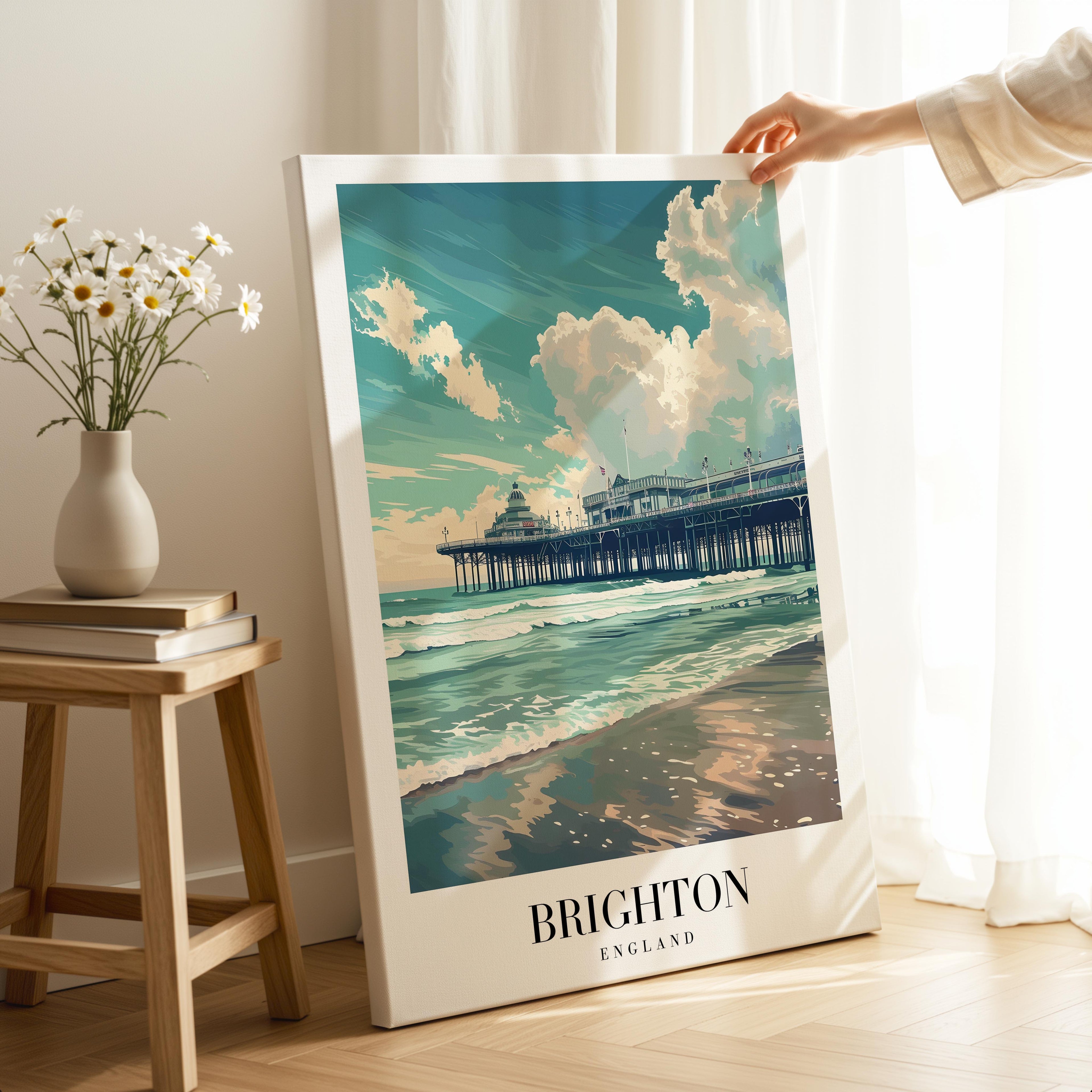 Brighton England UK City Travel Art - Framed Canvas Wall Art Print