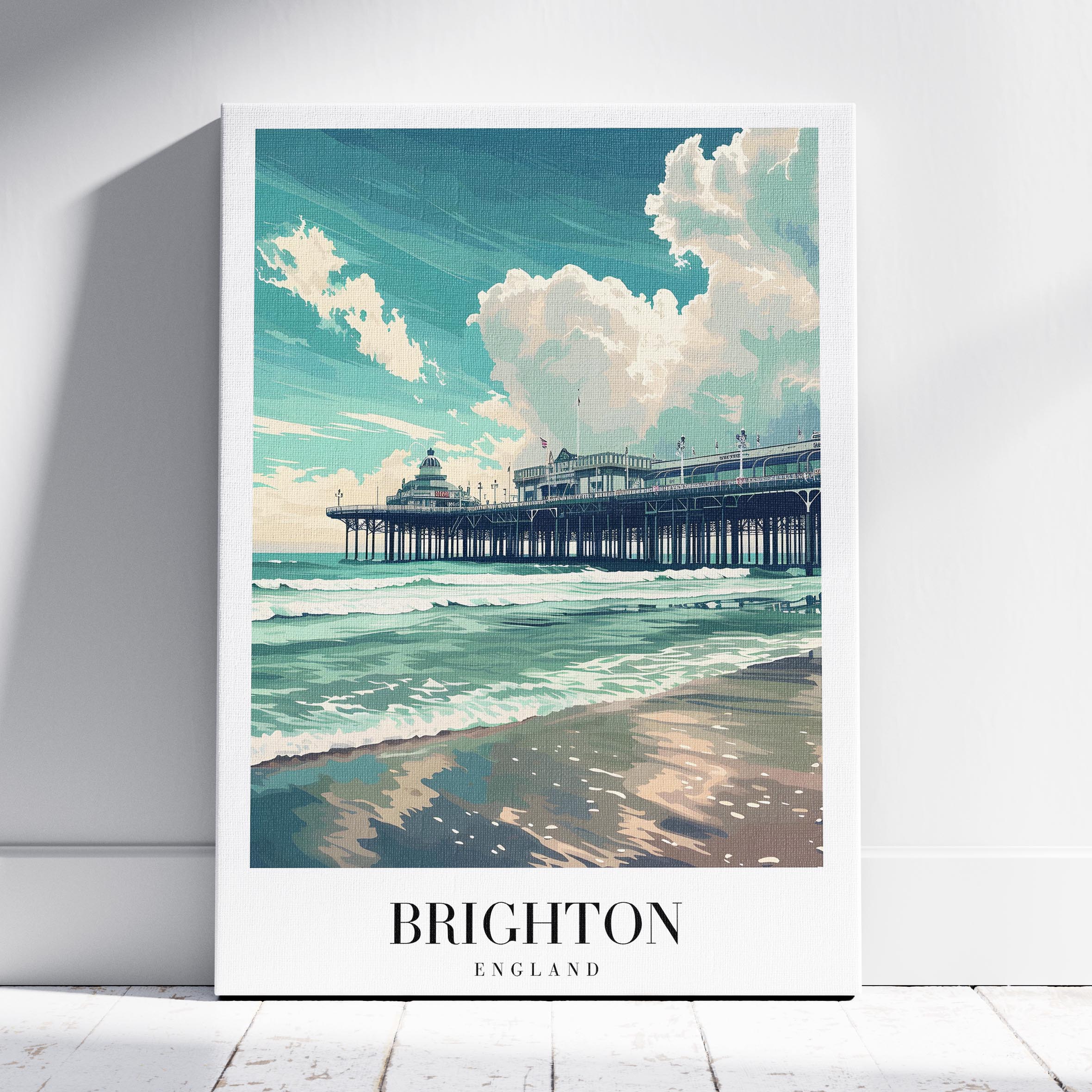 Brighton England UK City Travel Art - Framed Canvas Wall Art Print