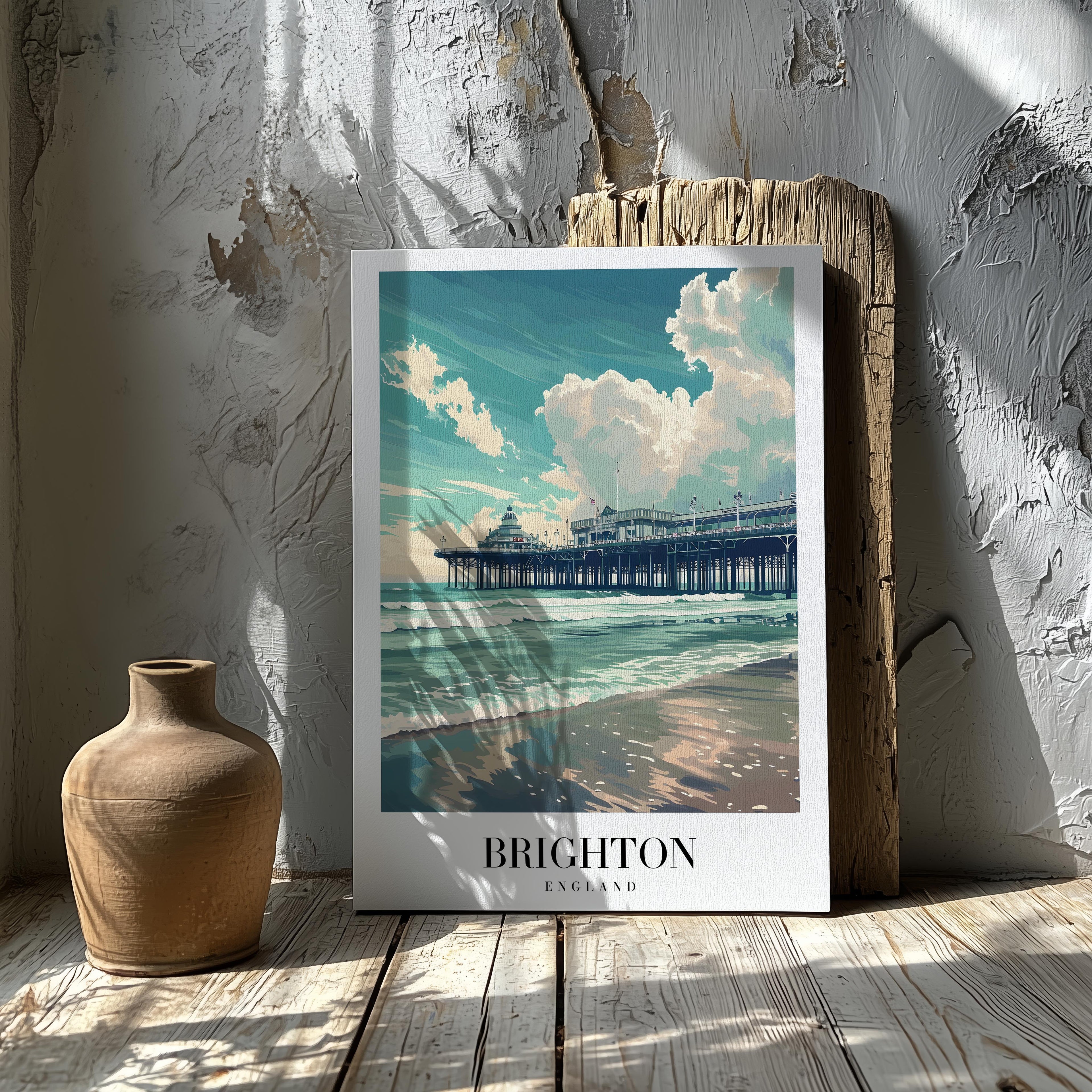 Brighton England UK City Travel Art - Framed Canvas Wall Art Print
