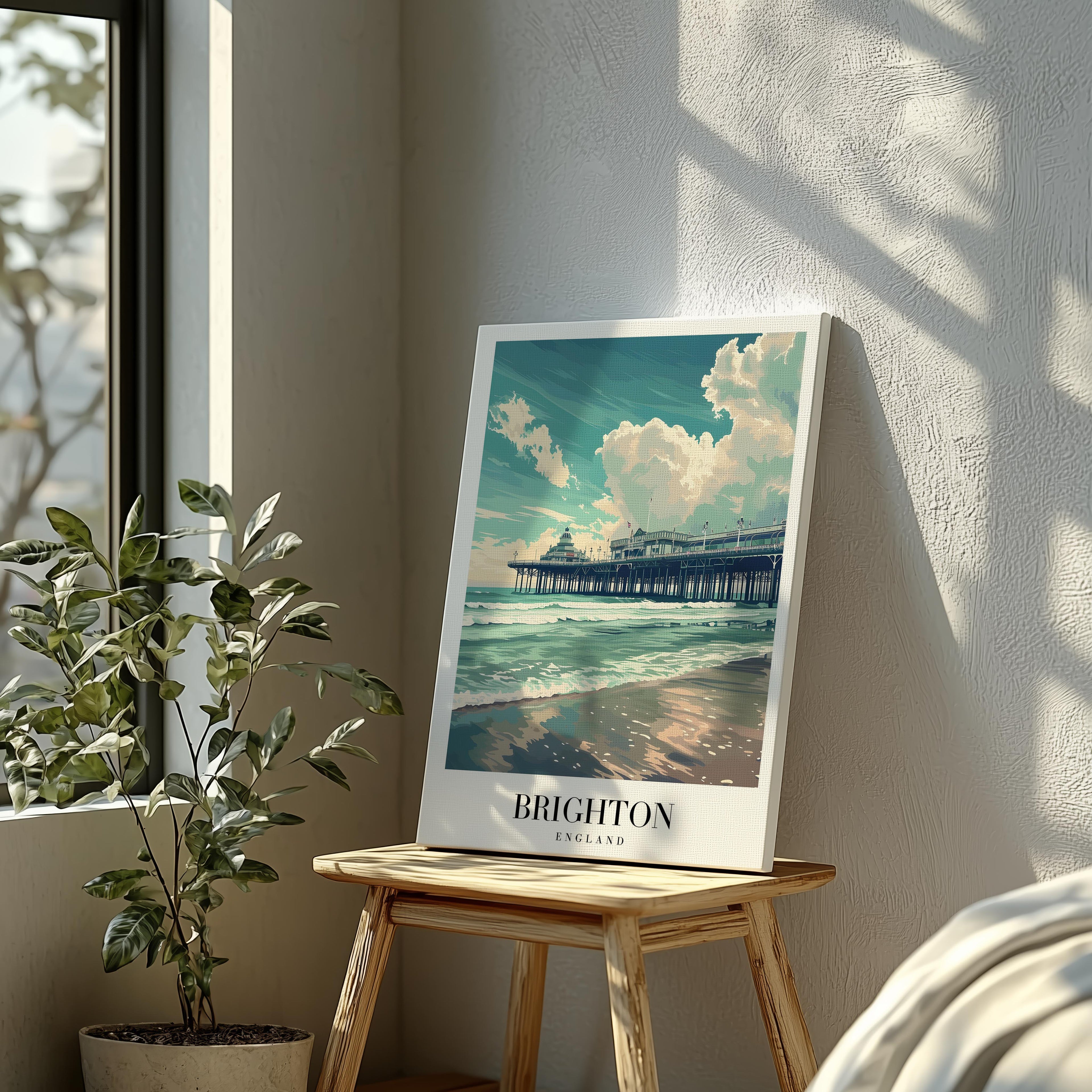 Brighton England UK City Travel Art - Framed Canvas Wall Art Print