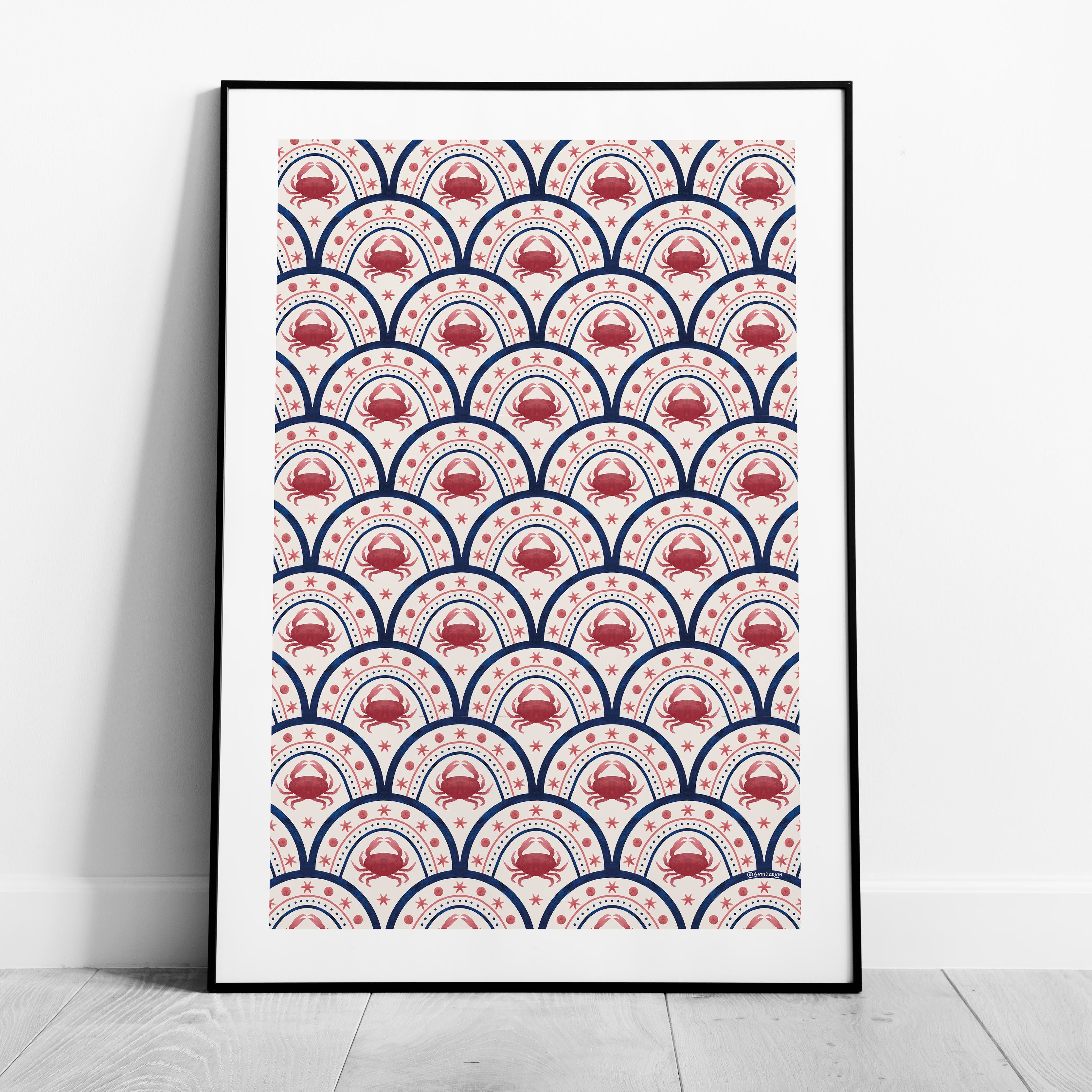 Crab Scallop Pattern - Seta Zakian - Rolled Poster Wall Art Print