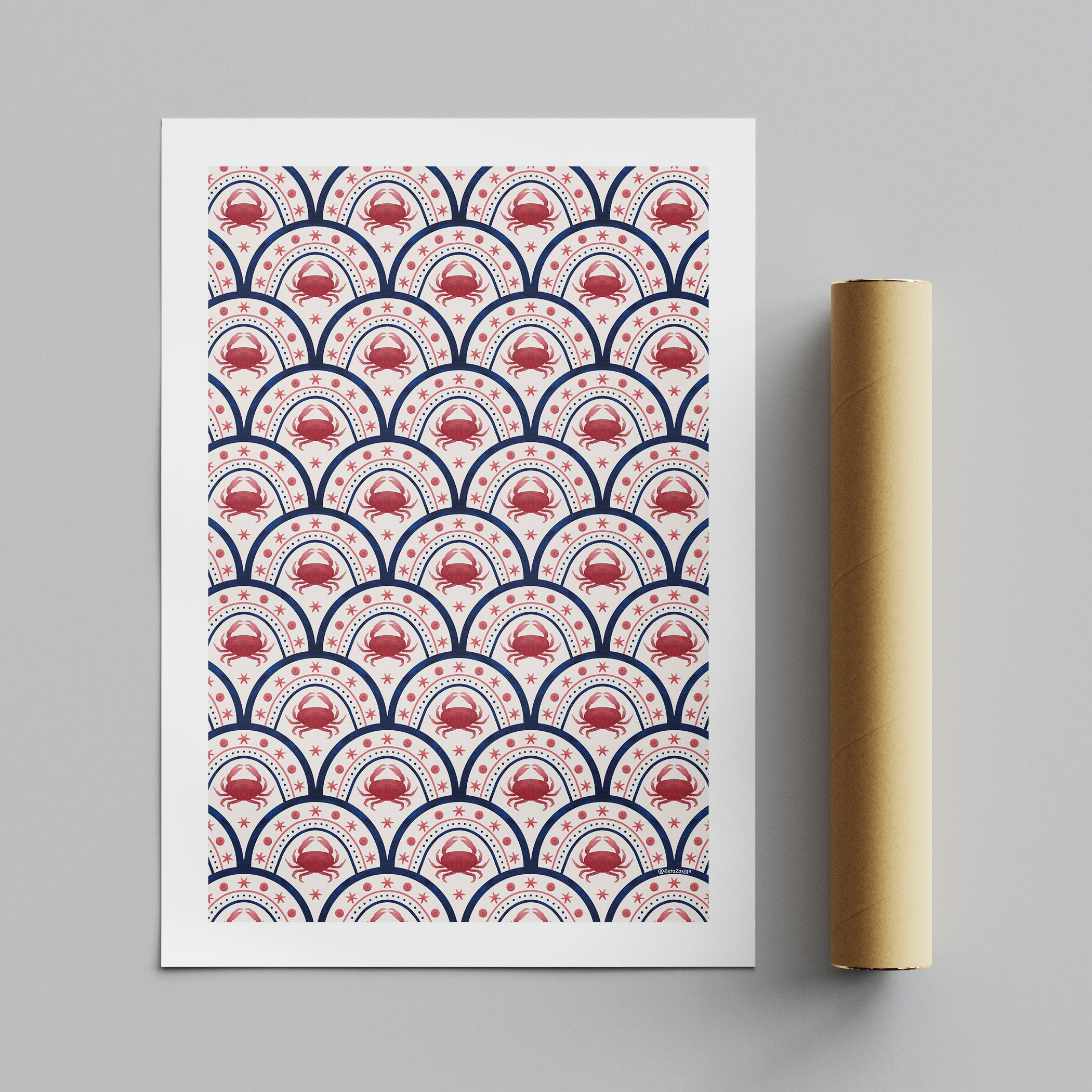 Crab Scallop Pattern - Seta Zakian - Rolled Poster Wall Art Print