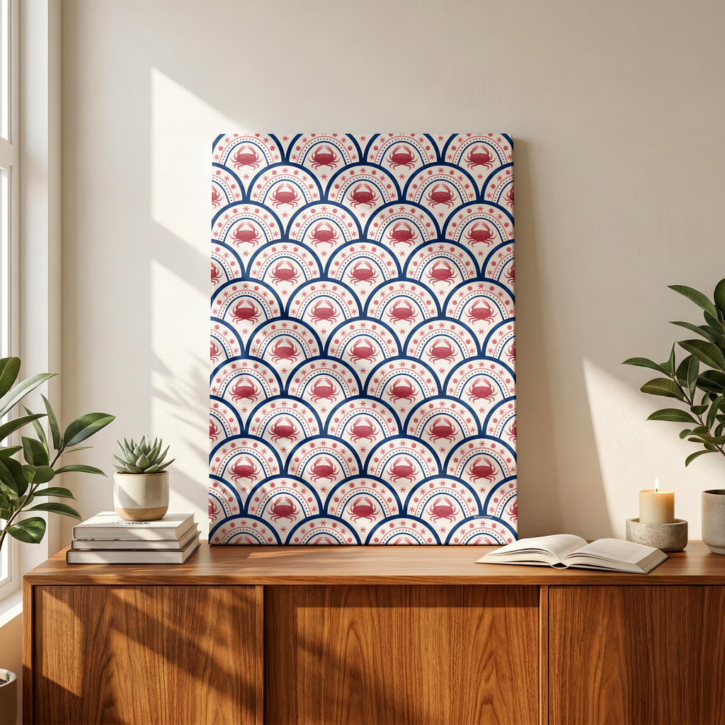 Crab Scallop Pattern - Seta Zakian - Framed Canvas Wall Art Print