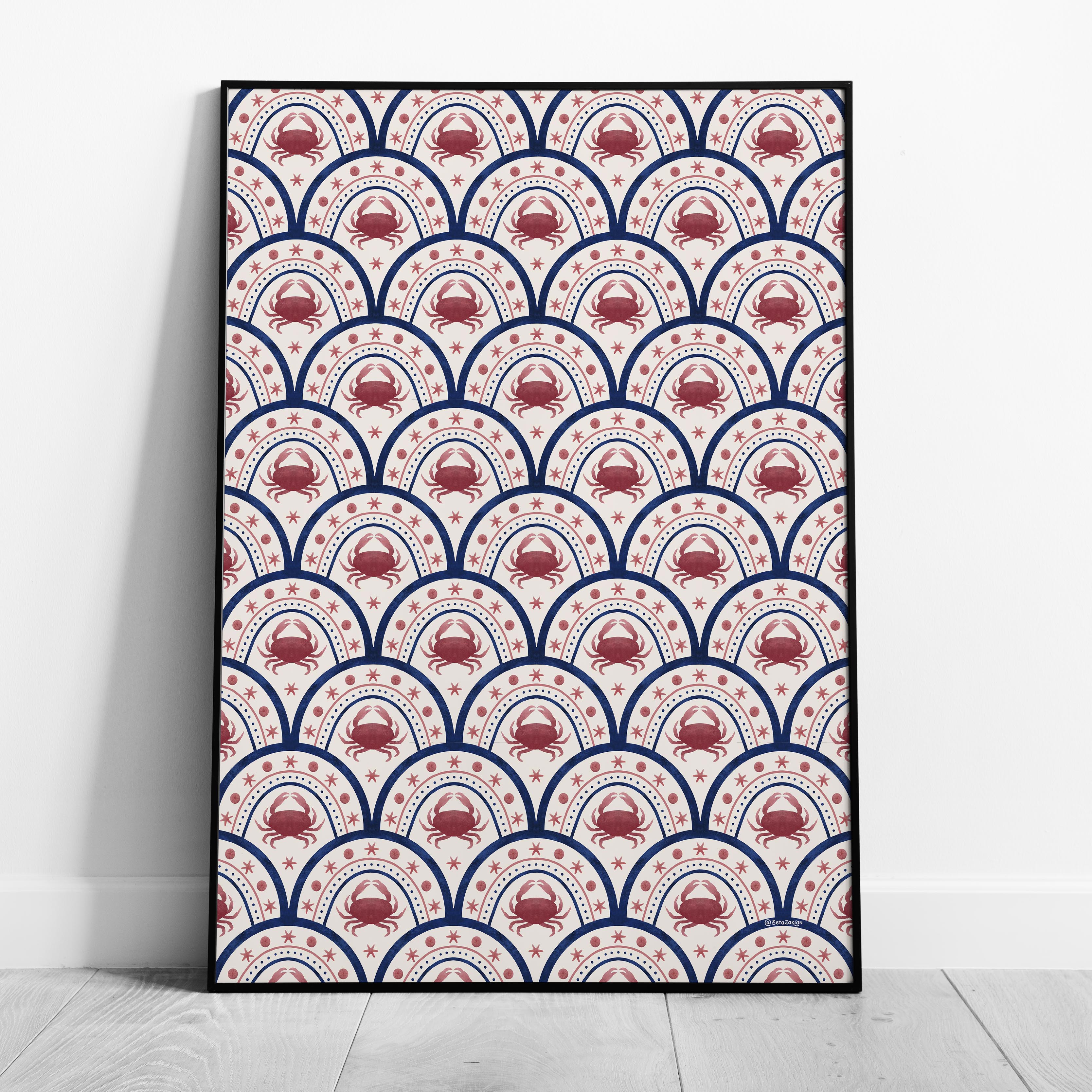 Crab Scallop Pattern - Seta Zakian - Rolled Poster Wall Art Print | House Prints
