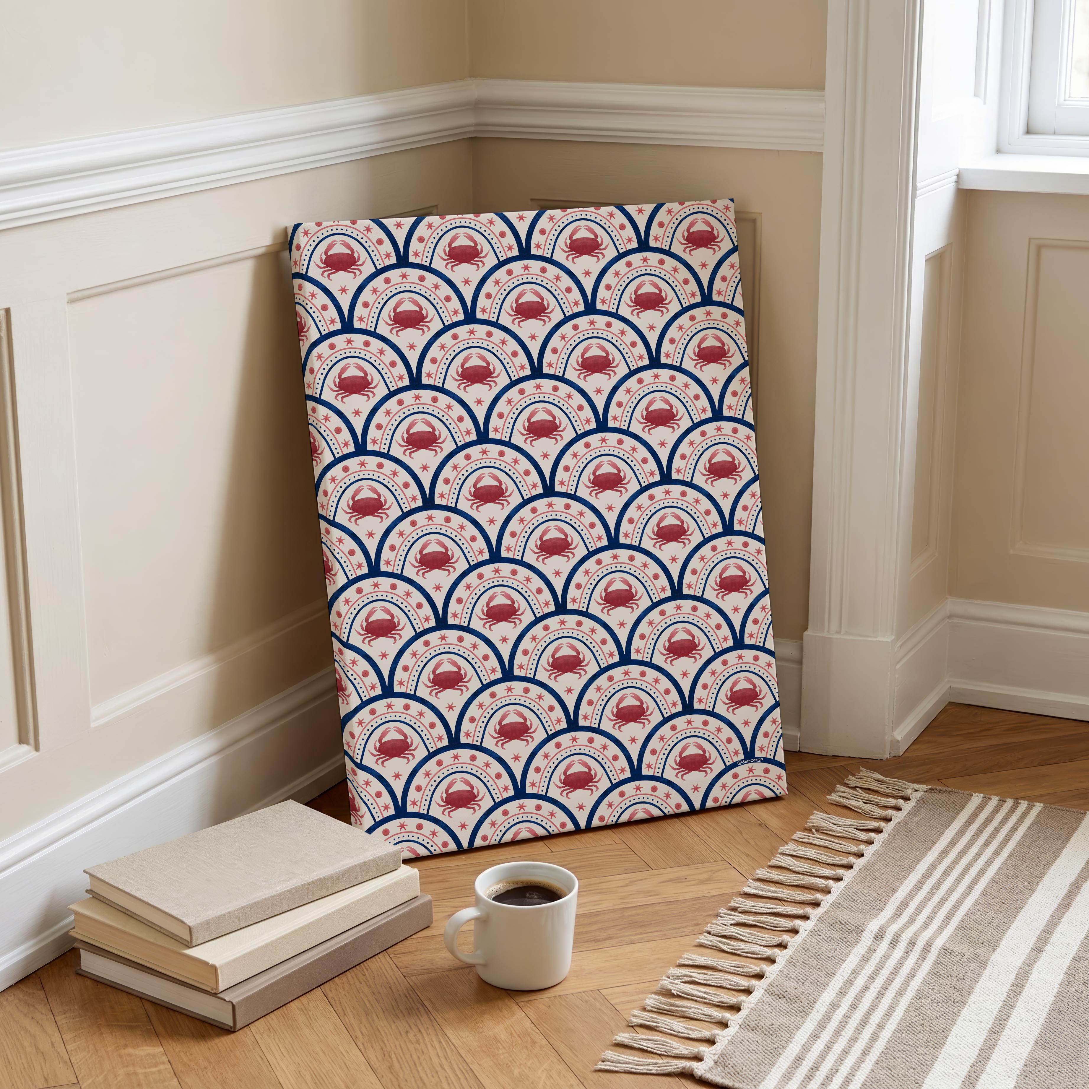 Crab Scallop Pattern - Seta Zakian - Framed Canvas Wall Art Print