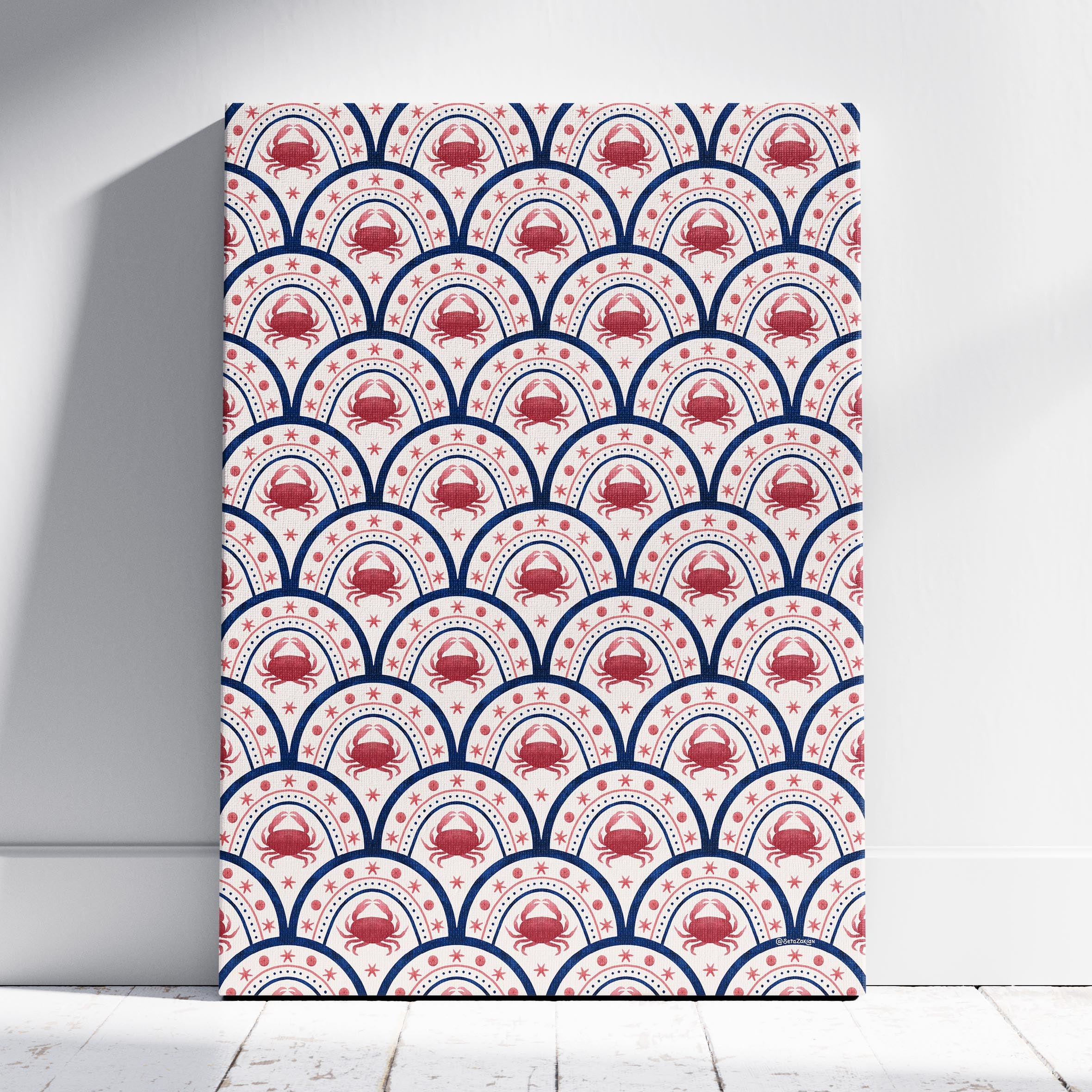 Crab Scallop Pattern - Seta Zakian - Framed Canvas Wall Art Print