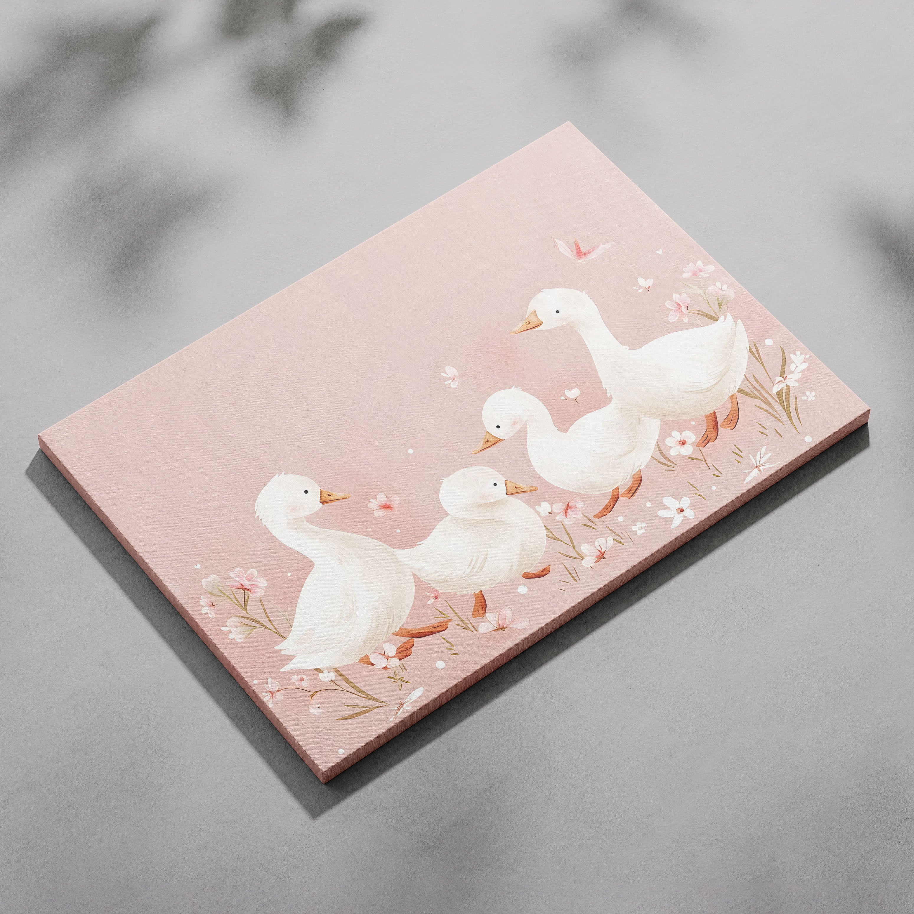 Charming Ducks in Pink Bloom - Framed Canvas Wall Art Print | House Prints
