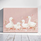 Charming Ducks in Pink Bloom - Framed Canvas Wall Art Print | House Prints